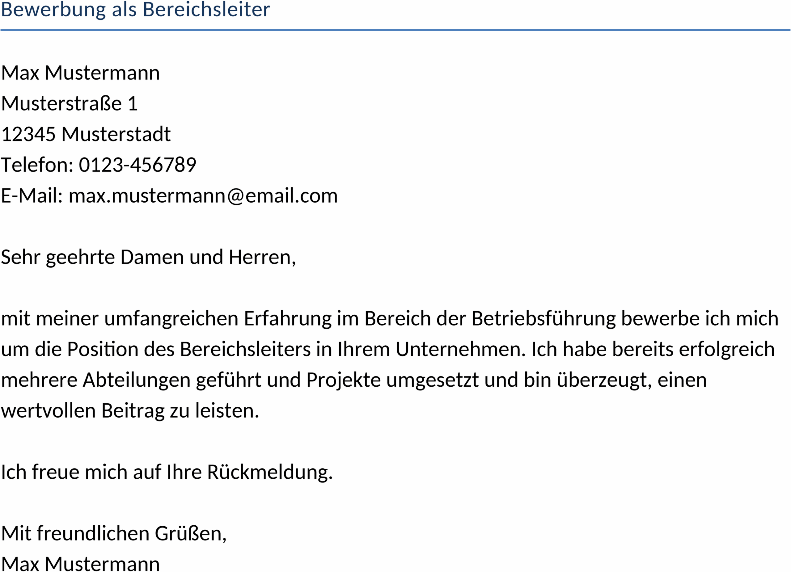 Bewerbung als Bereichsleiter Word Datei