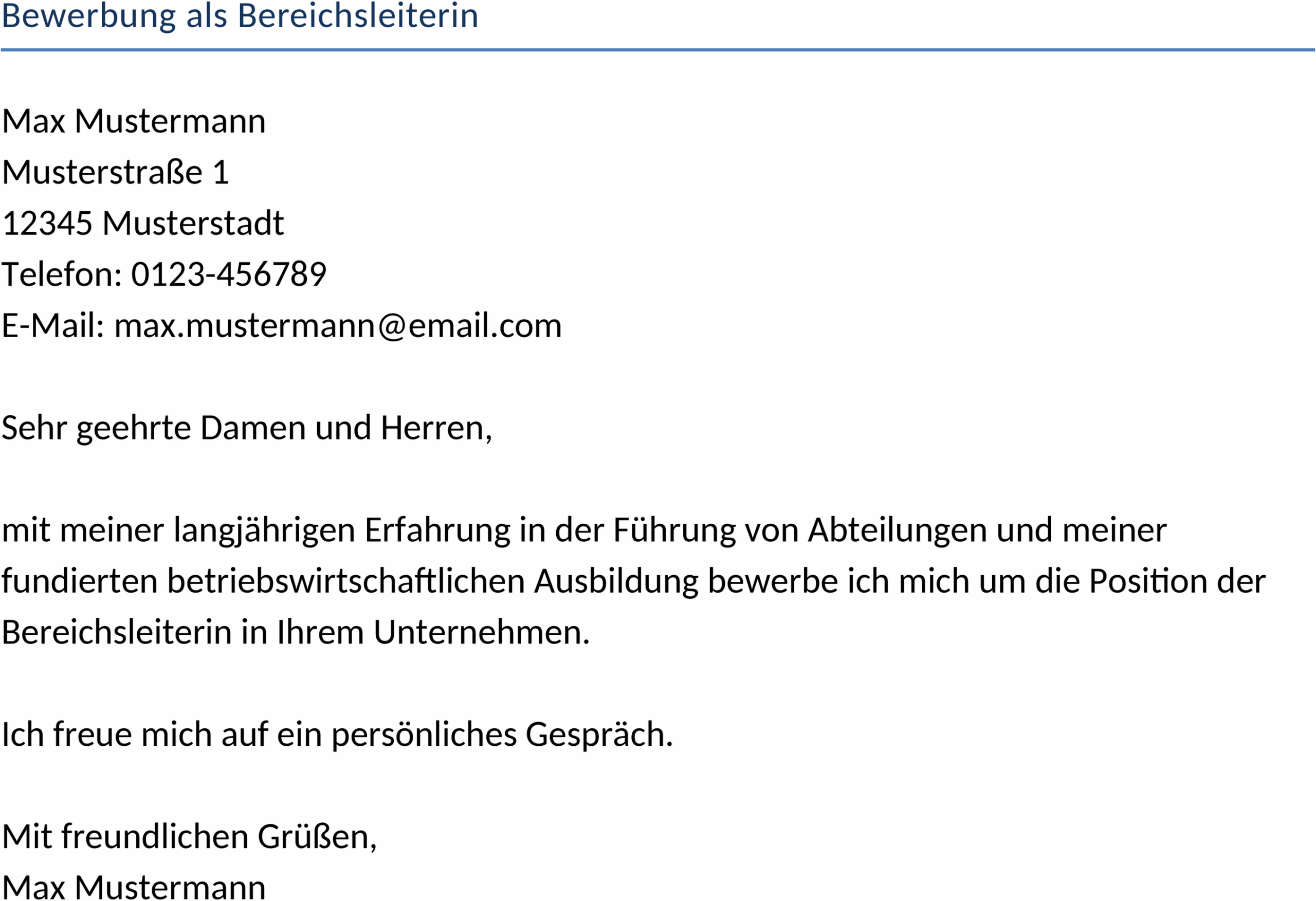 Word-Vorlage Bewerbung als Bereichsleiterin