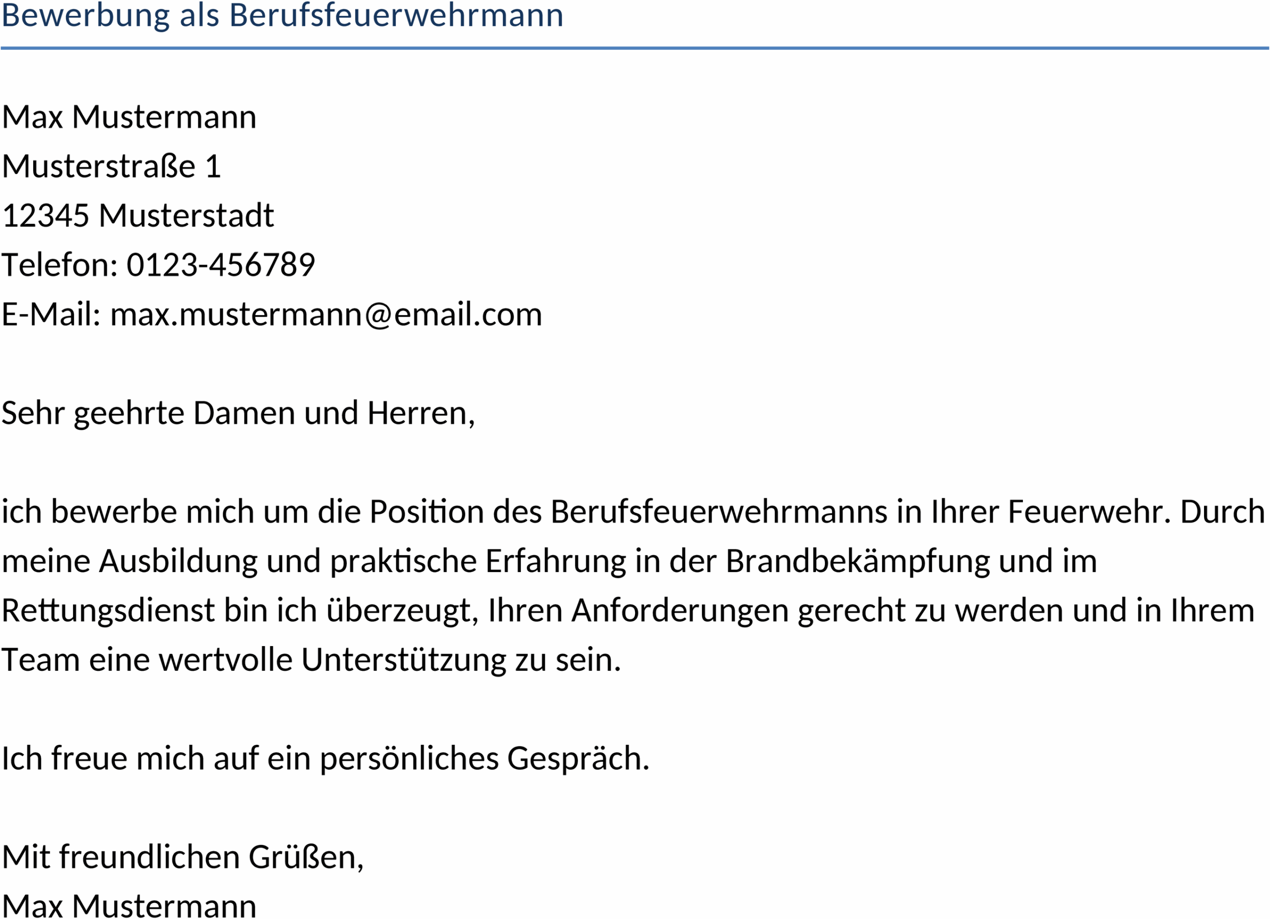 Word Vorlage Bewerbung als Berufsfeuerwehrmann