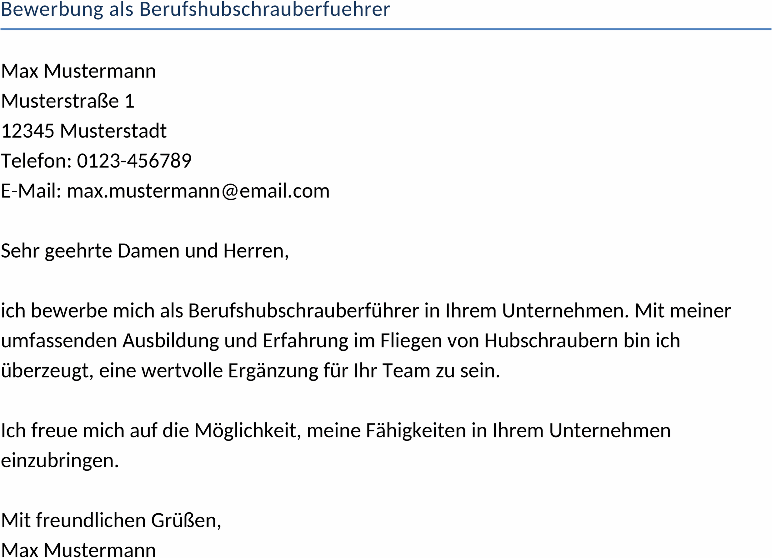Word-Bewerbungsvorlage für Berufshubschrauberführer