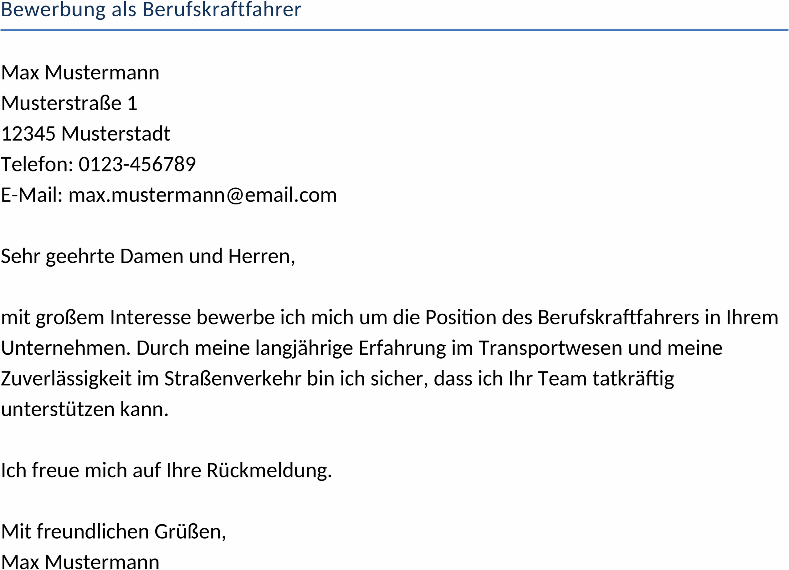 Word-Vorlage Bewerbung als Berufskraftfahrer