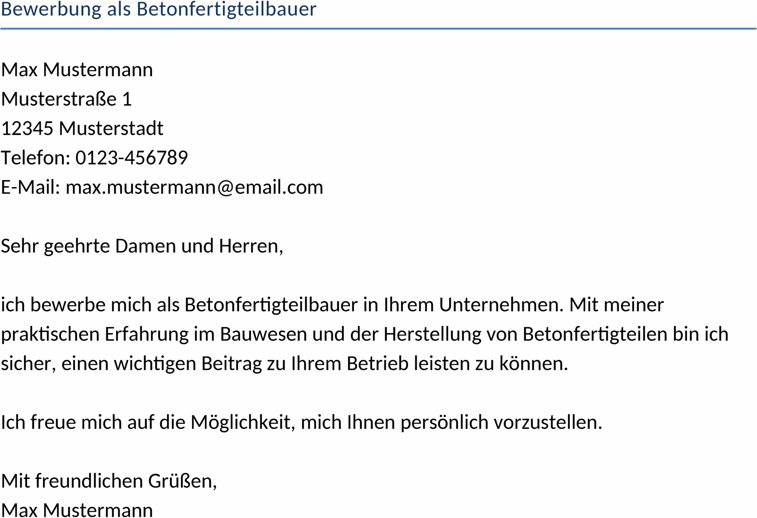 Word-Vorlage Bewerbung als Betonfertigteilbauer