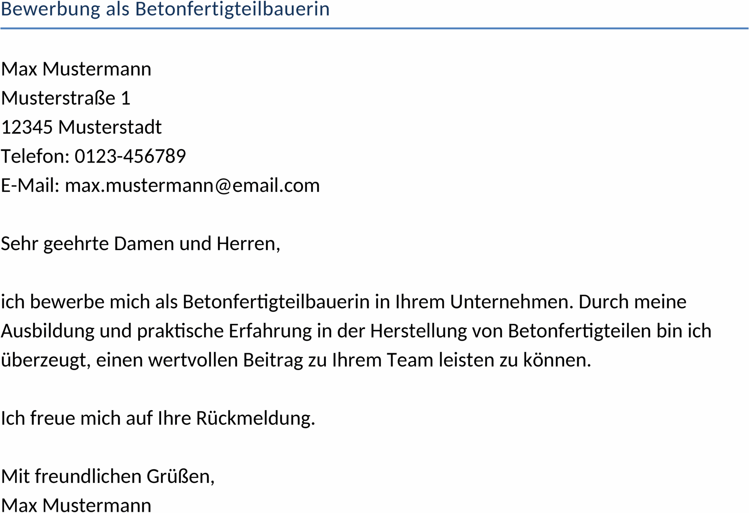 Word-Vorlage Bewerbung als Betonfertigteilbauerin