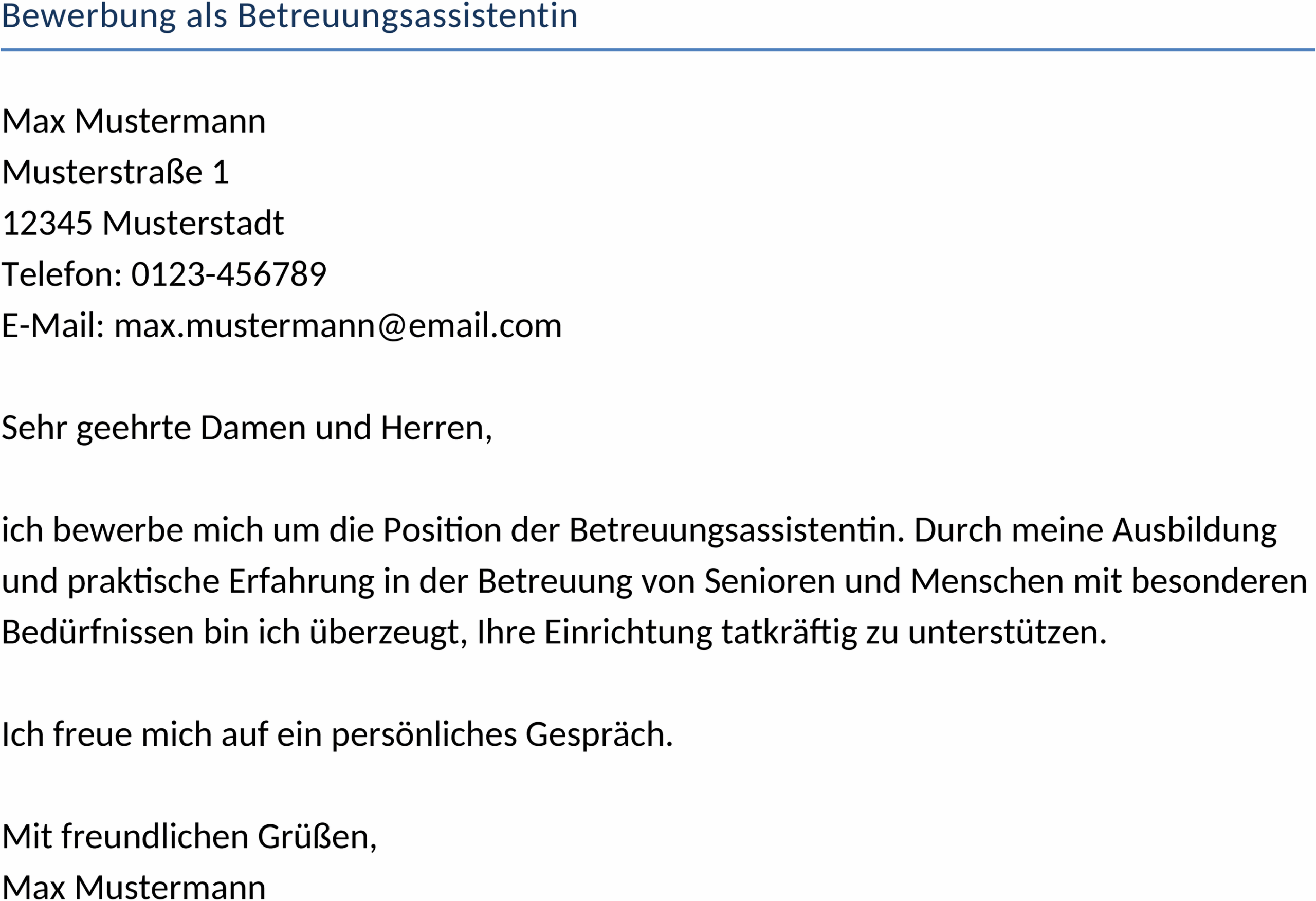 Word-Vorlage: Bewerbung als Betreuungsassistentin