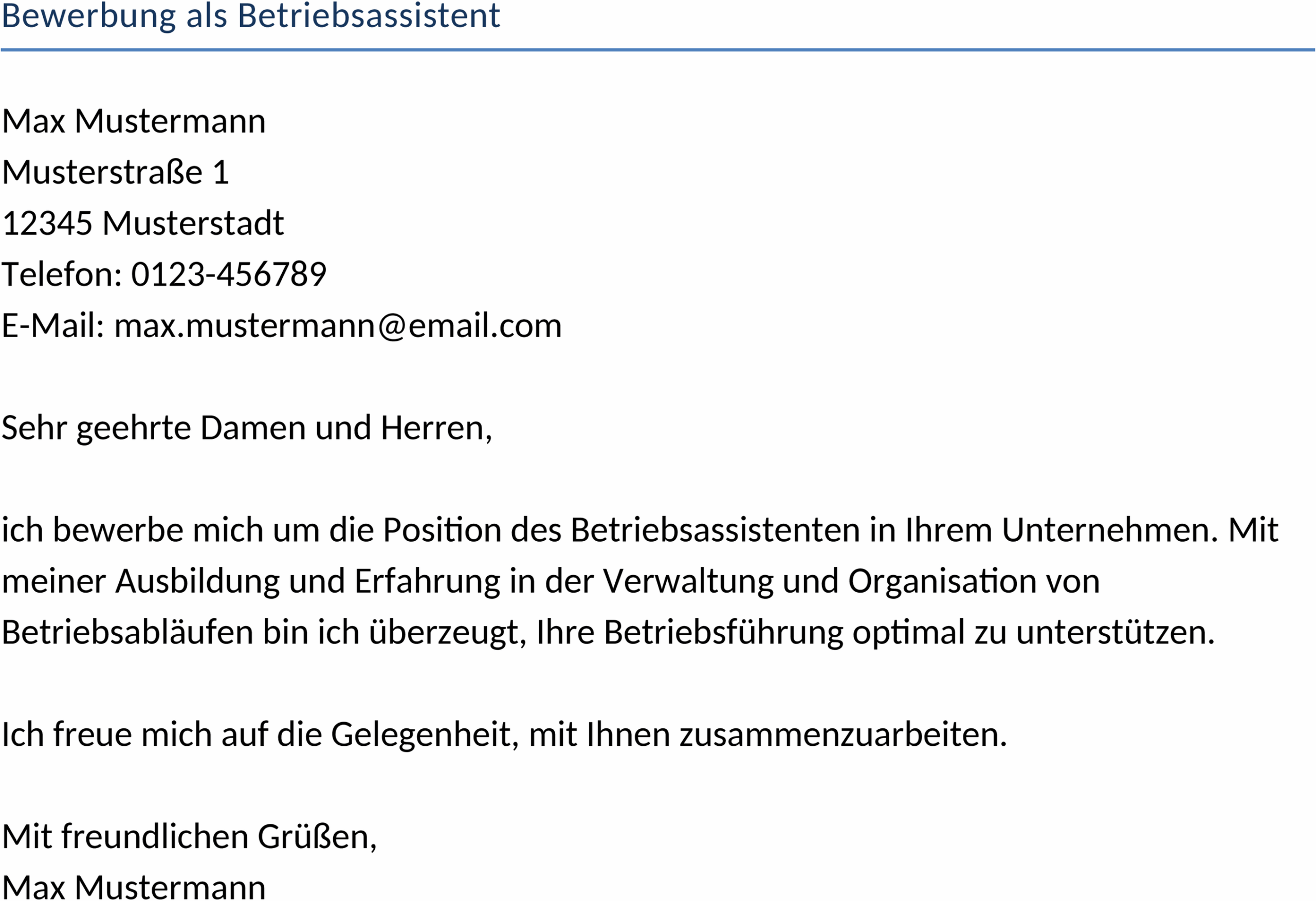 Bewerbung als Betriebsassistent Word-Datei