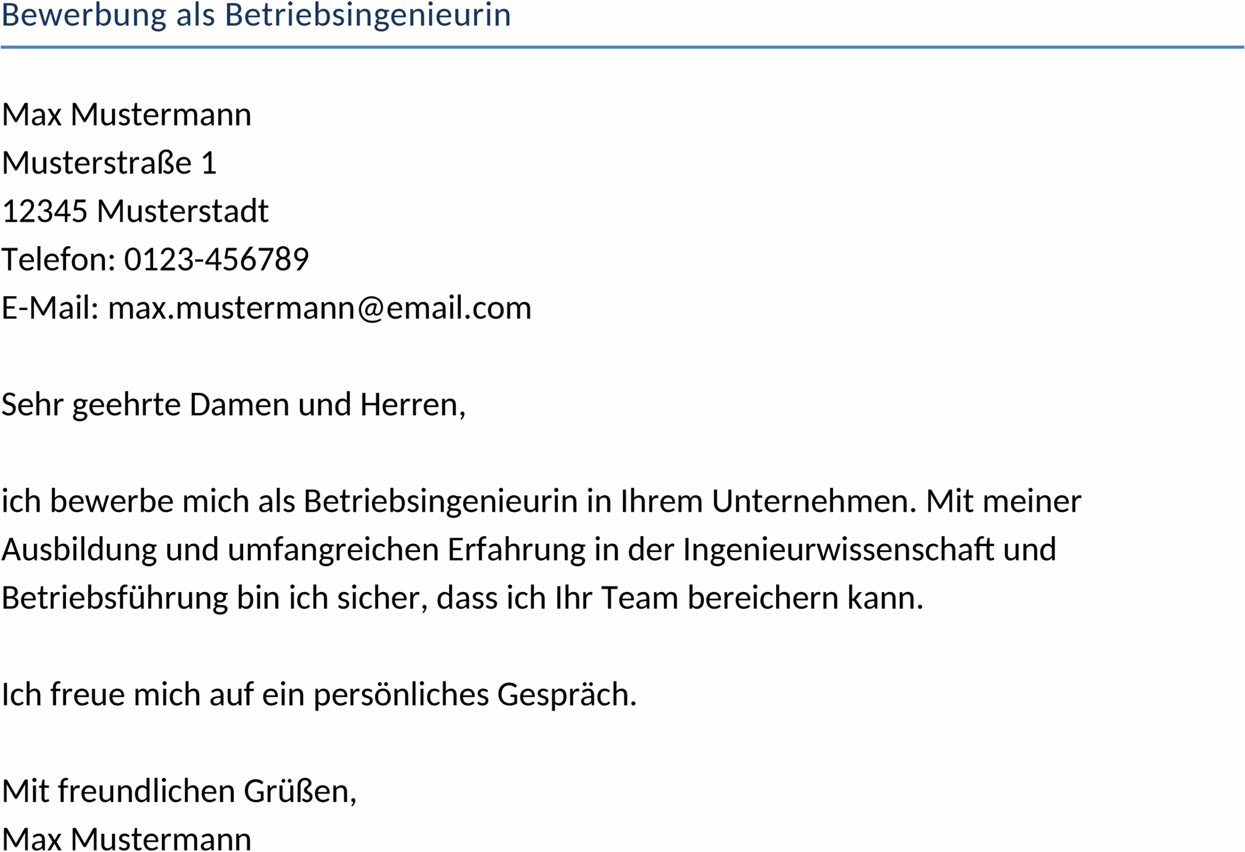 Bewerbungsvorlage als Betriebsingenieurin im Word-Format