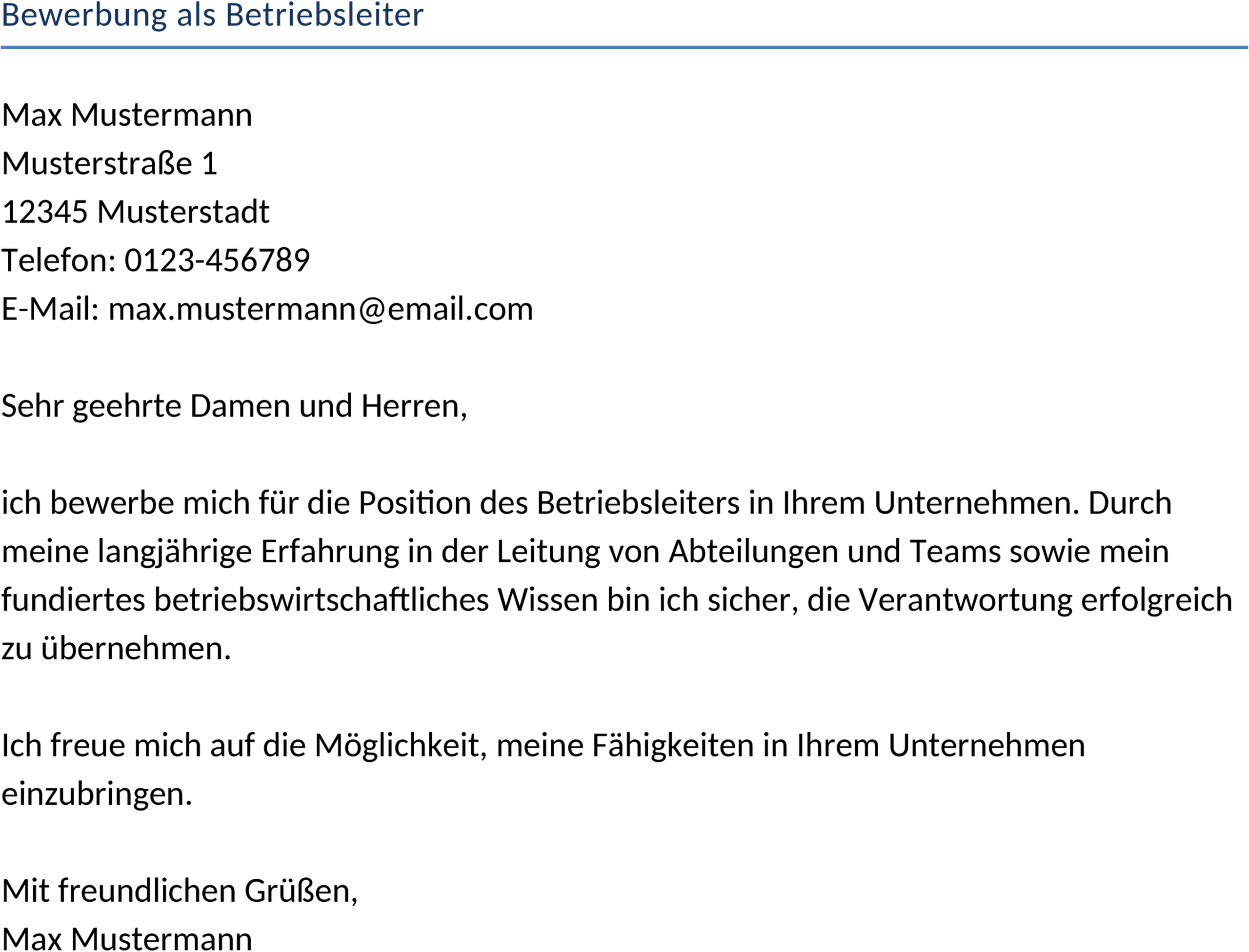 Word Vorlage Bewerbung als Betriebsleiter
