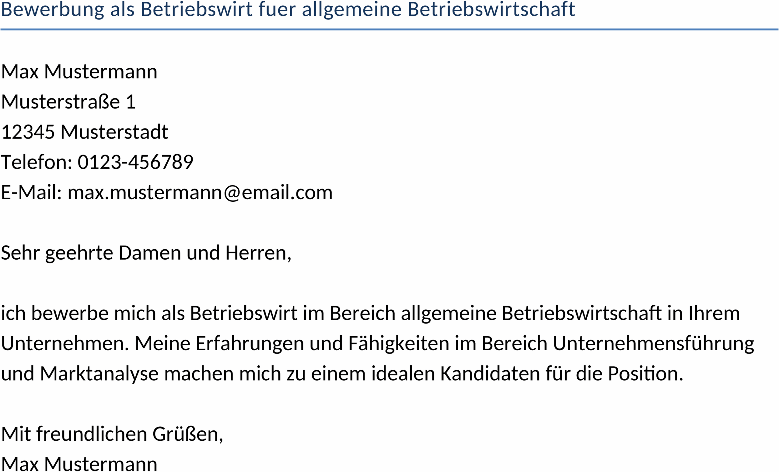 Word-Vorlage: Bewerbung als Betriebswirt