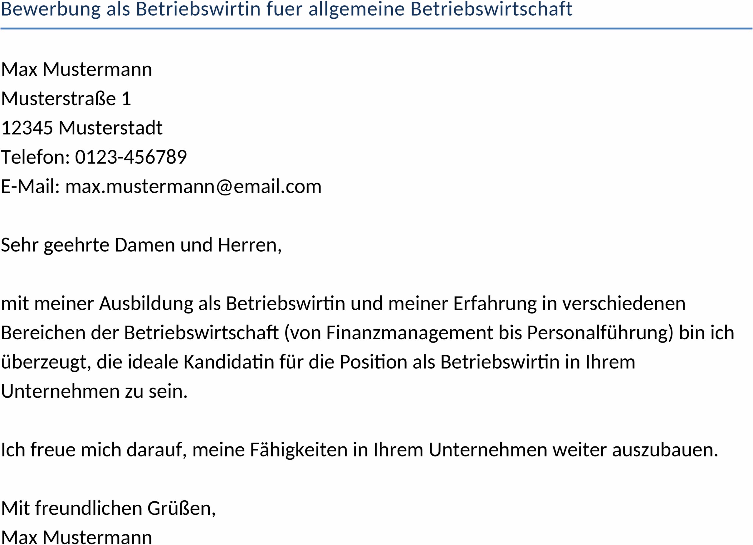Word-Vorlage Bewerbung als Betriebswirtin