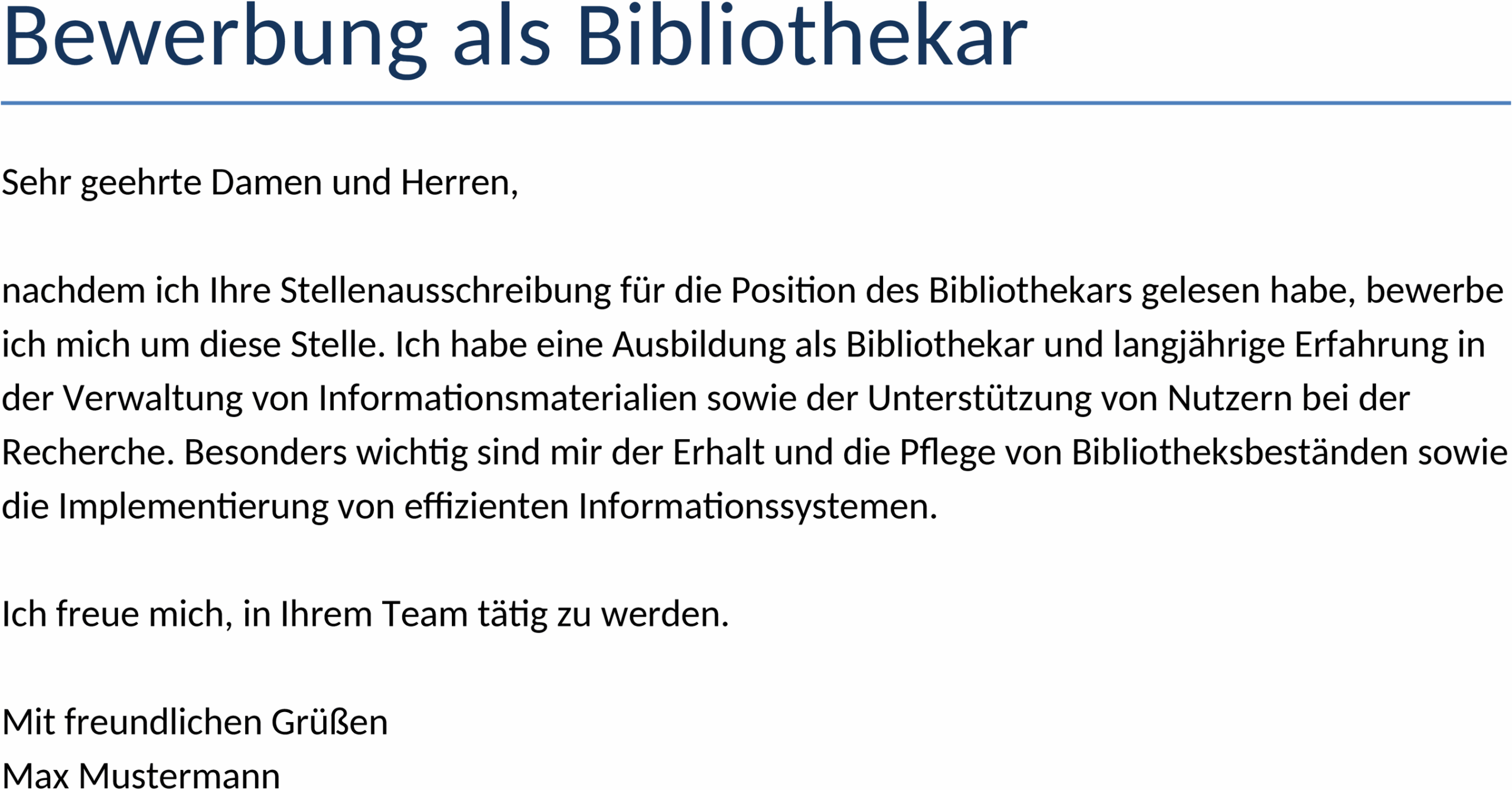 Word-Vorlage Bewerbung als Bibliothekar