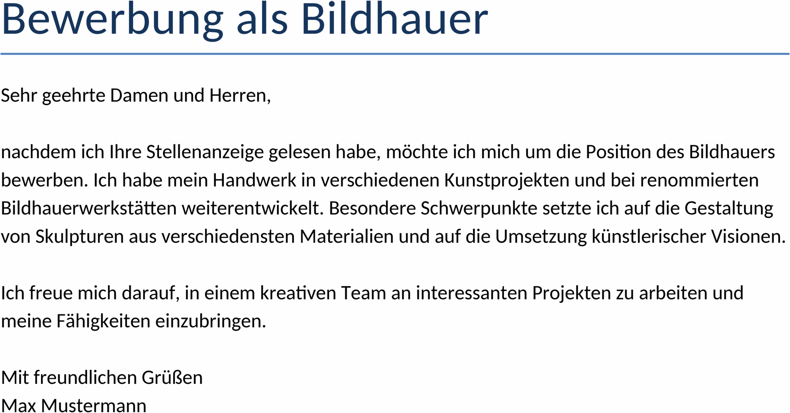 Bewerbung als Bildhauer Word Vorlage