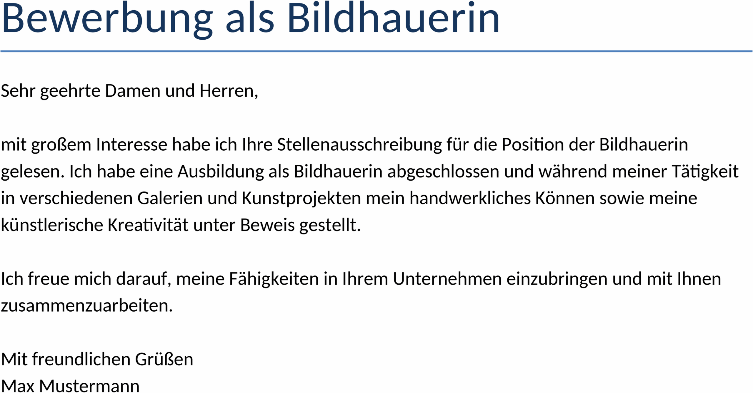 Word-Vorlage Bewerbung als Bildhauerin