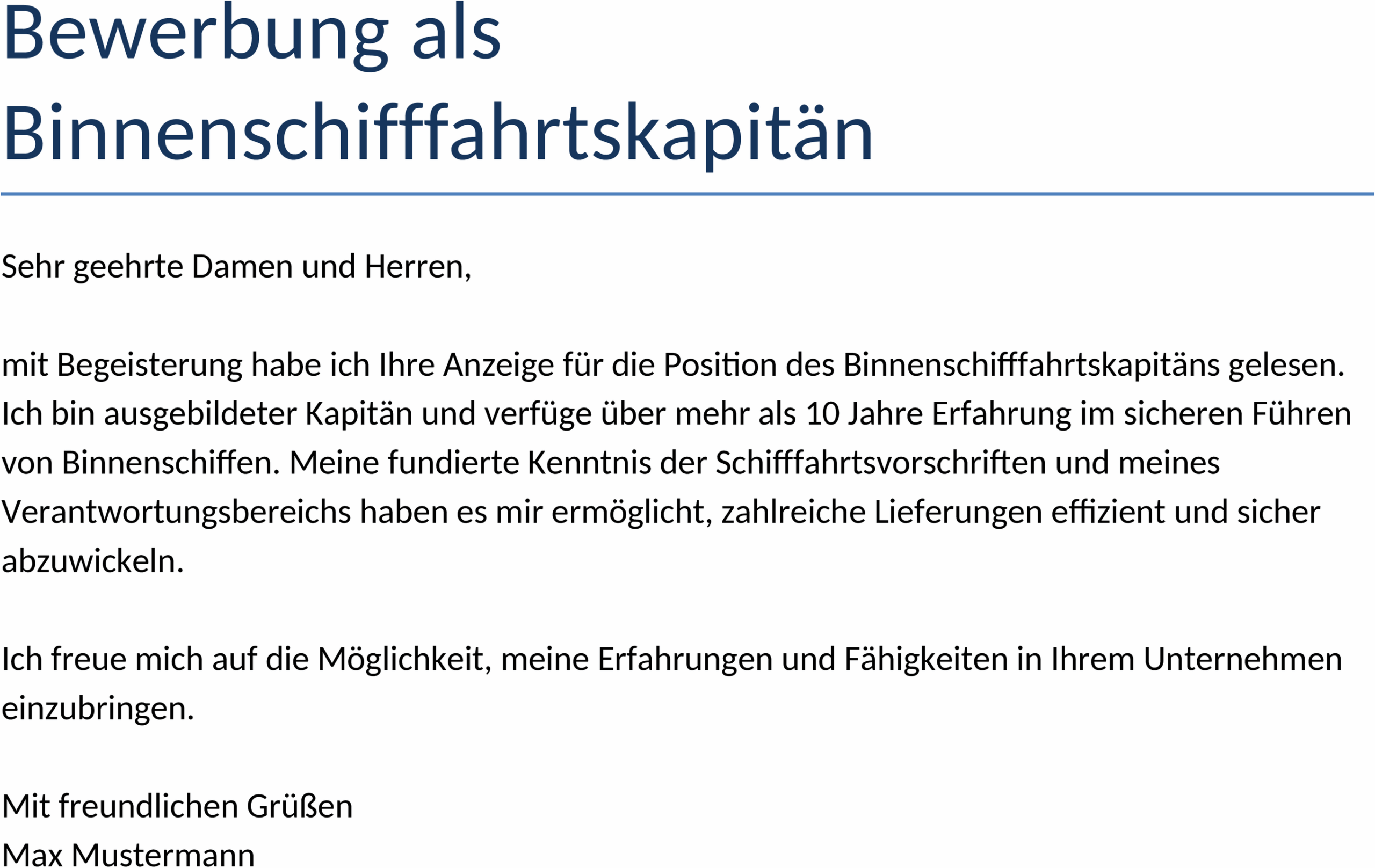 Bewerbungsvorlage als Binnenschifffahrtskapitän