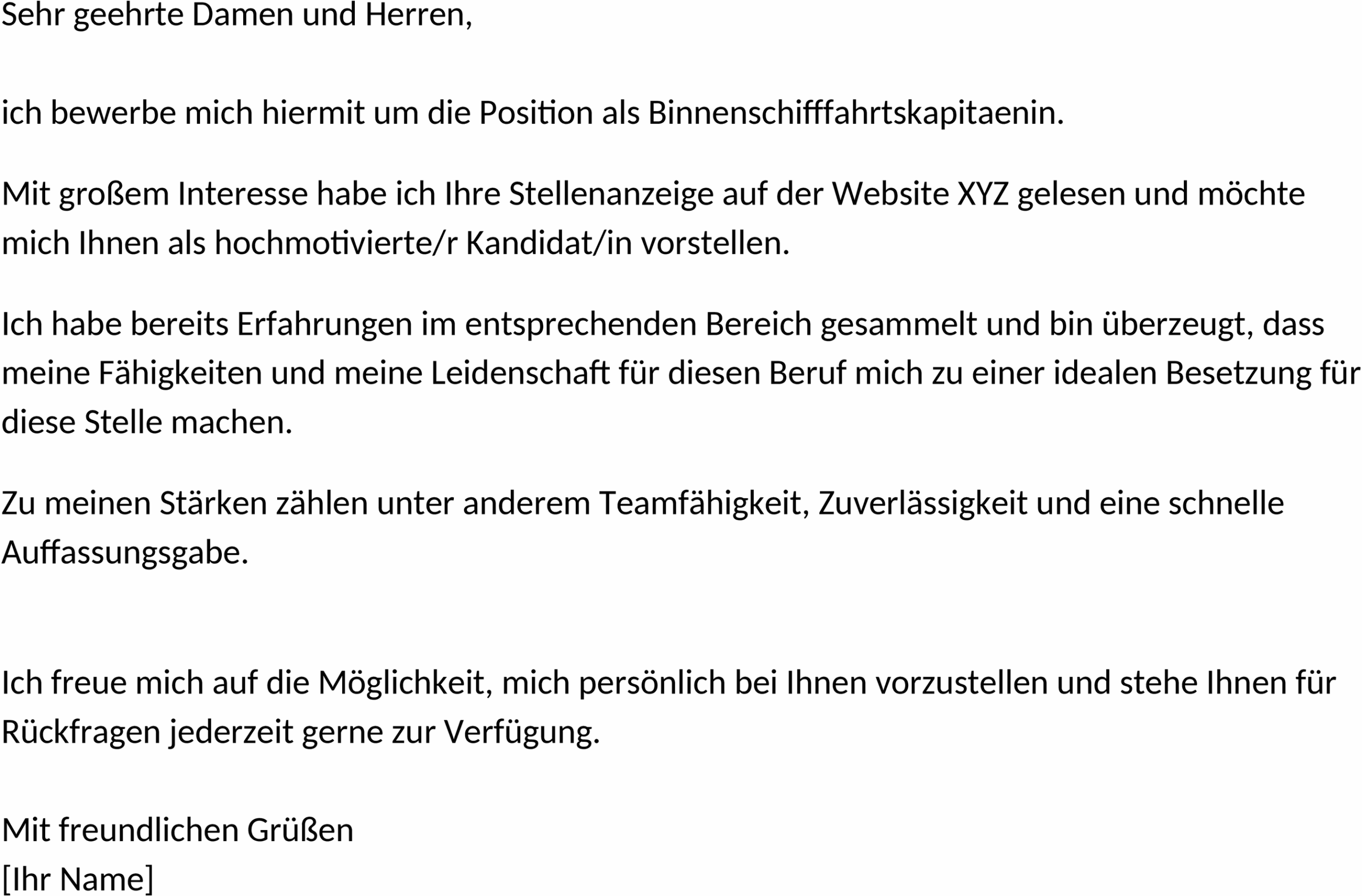 Word-Vorlage Bewerbung als Binnenschifffahrtskapitänin