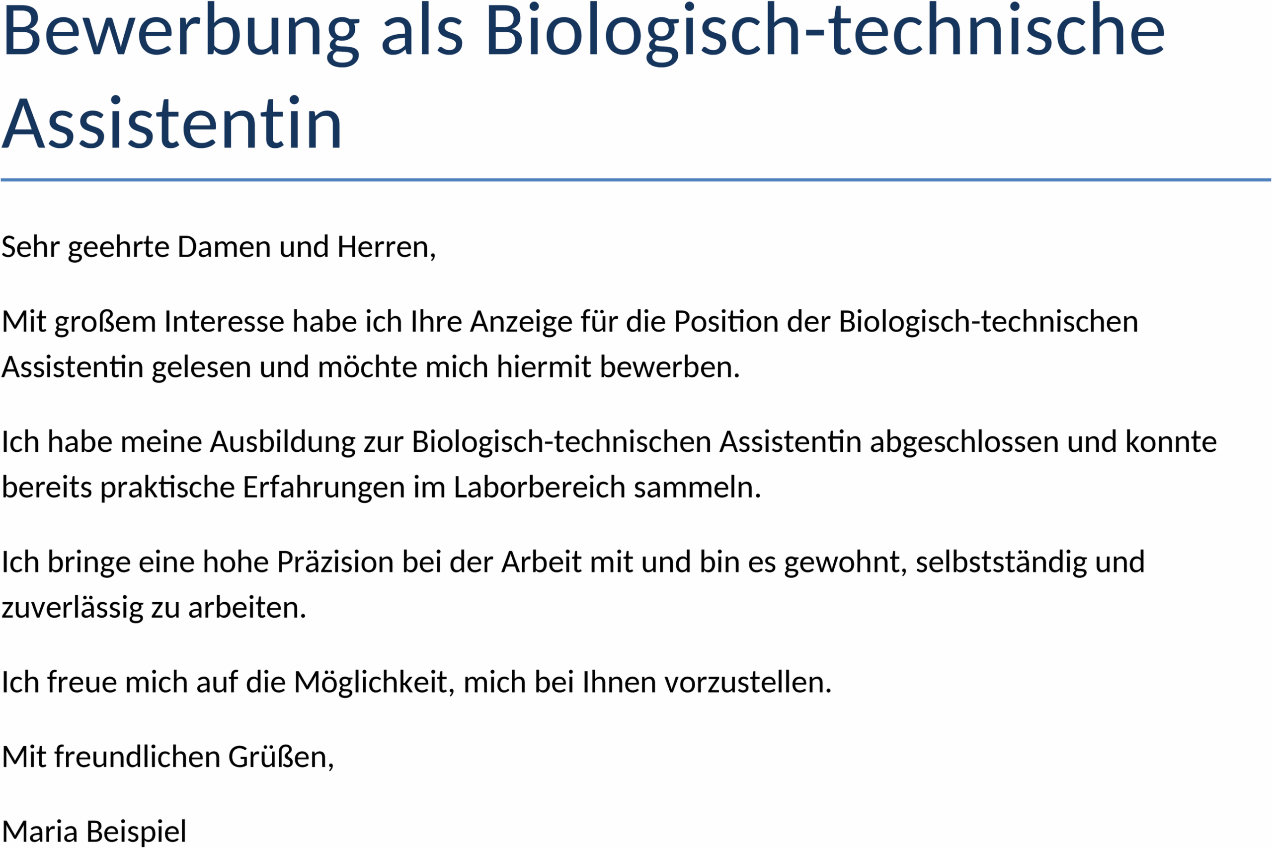 Bewerbungsvorlage für Biologisch-technische Assistentin