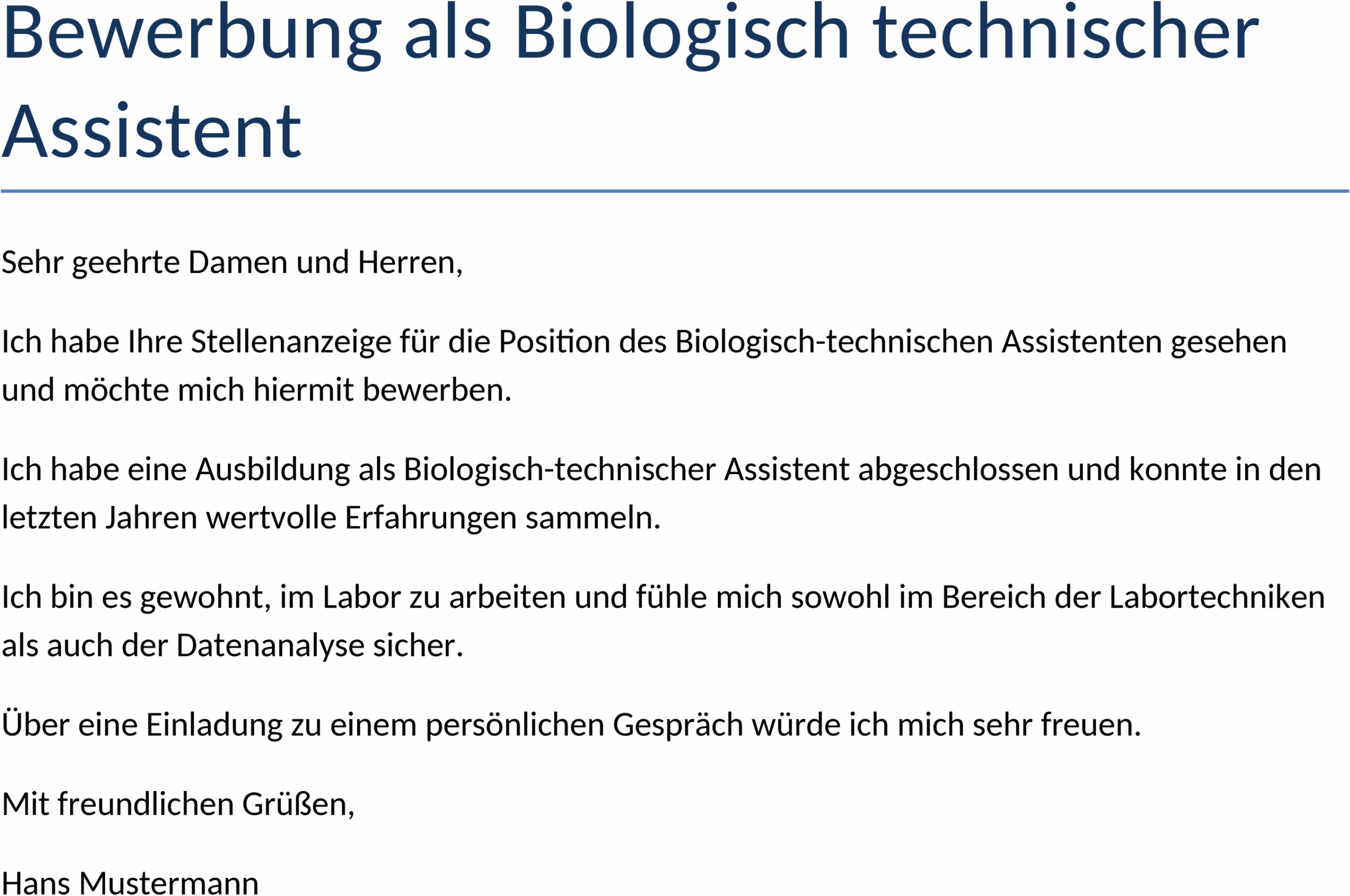 Bewerbung als Biologisch-technischer Assistent Word-Dokument