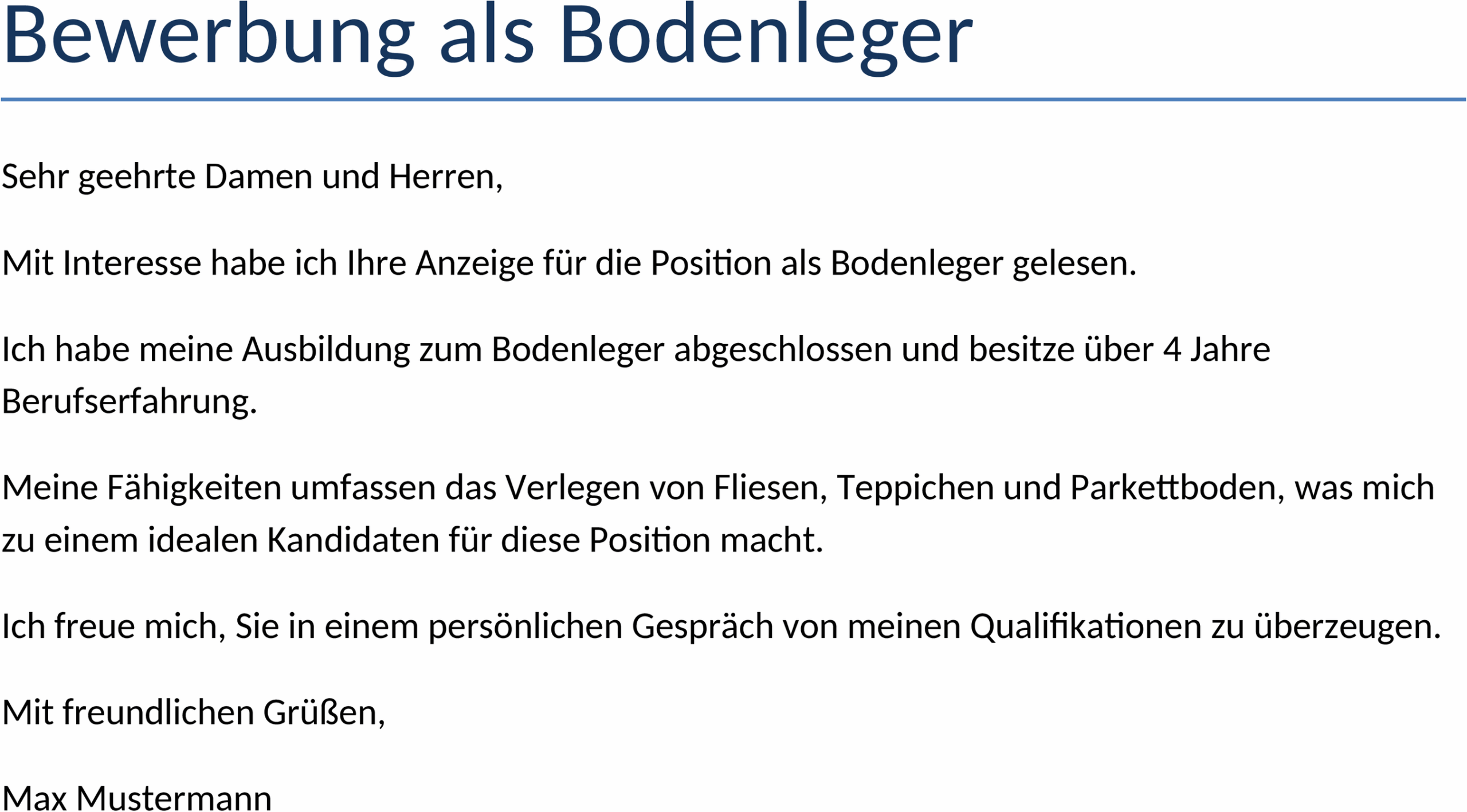 Bewerbungsvorlage im Word-Format für Bodenleger