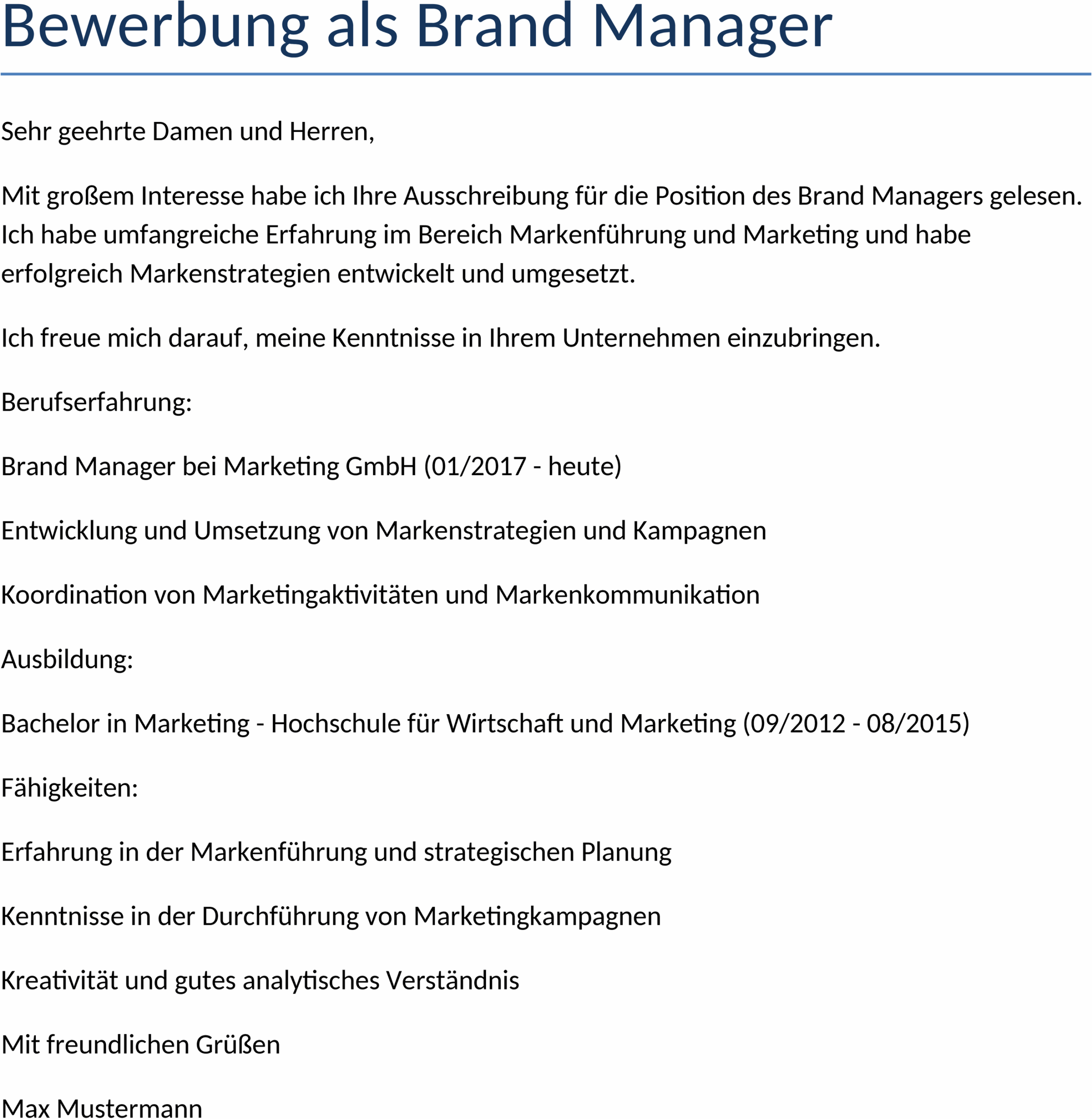 Bewerbungsvorlage als Brand Manager