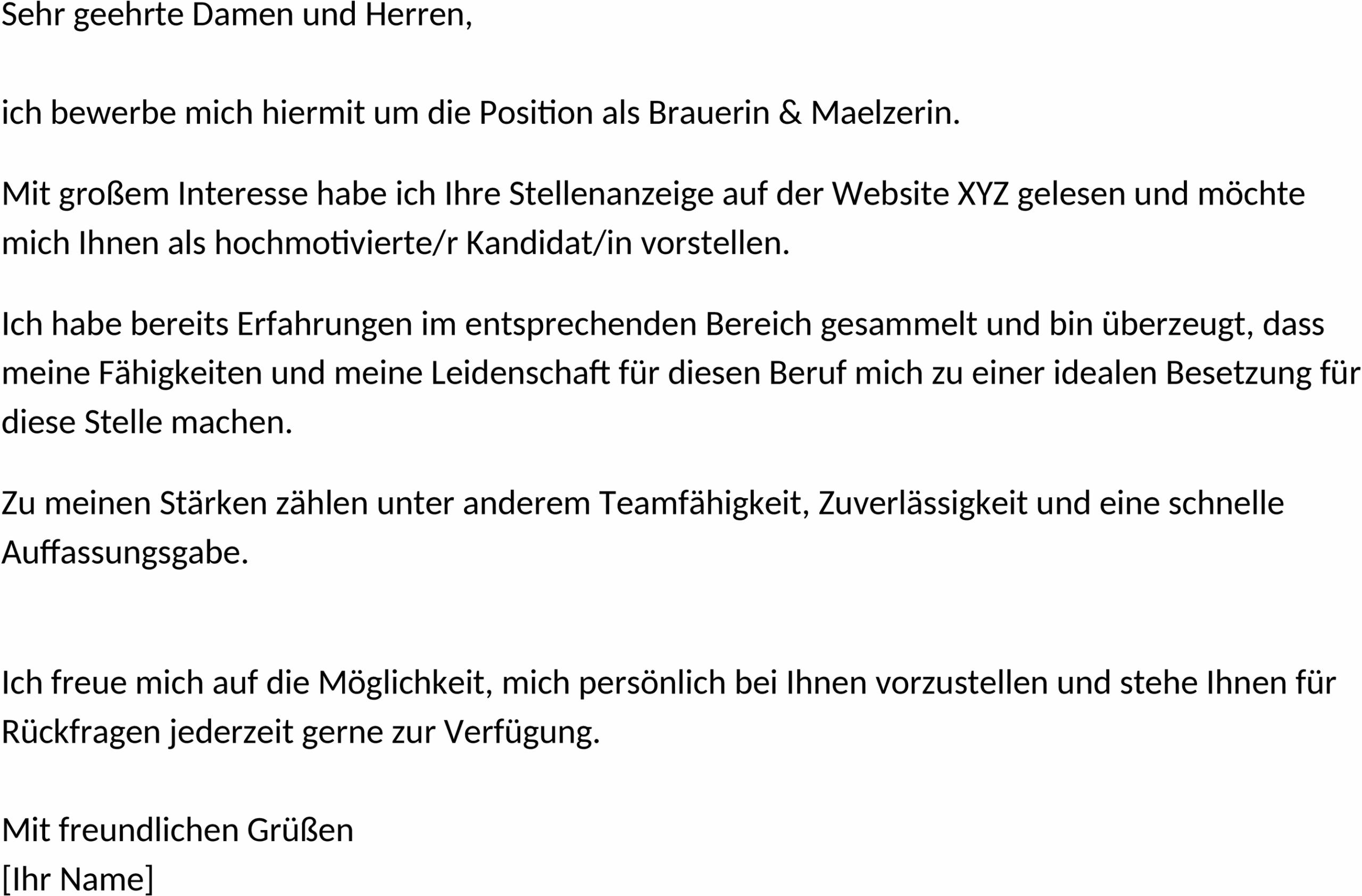 Bewerbungsvorlage als Brauerin oder Maelzerin