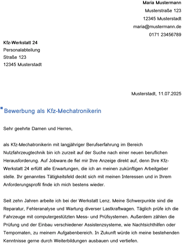 bewerbung-als-kfz-mechatronikerin-berufserfahren