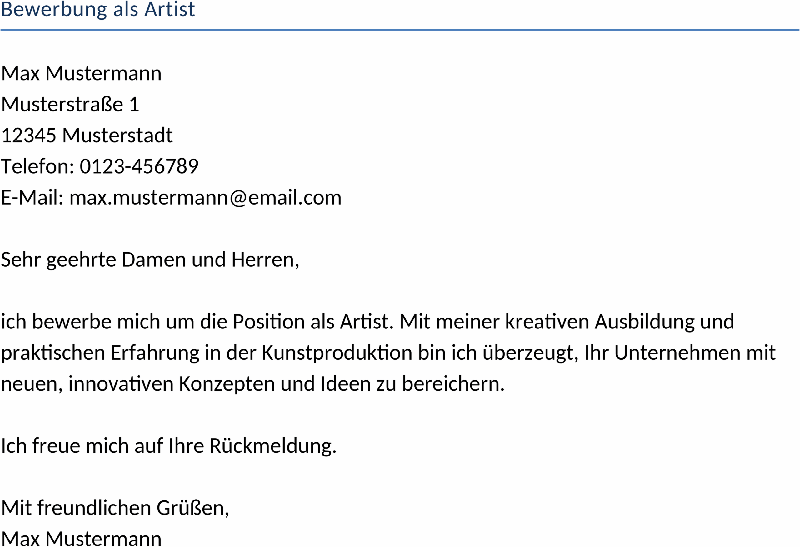 Bewerbungsvorlage für Künstler im DOCX-Format