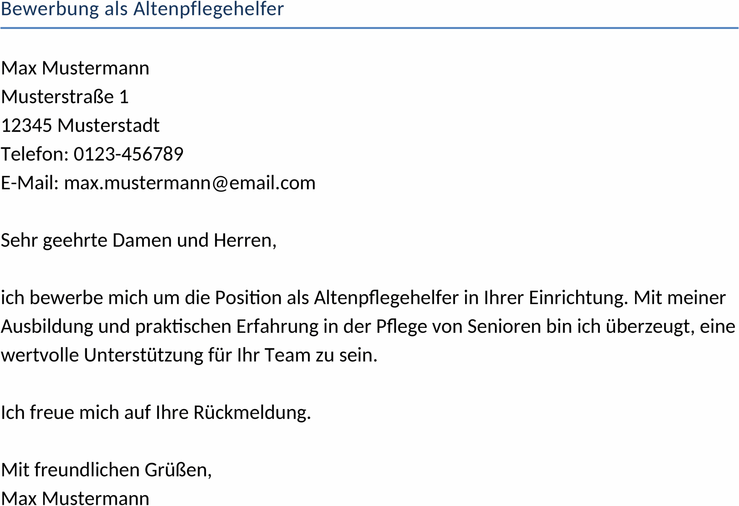 Bewerbungsvorlage Altenpflegehelfer Word