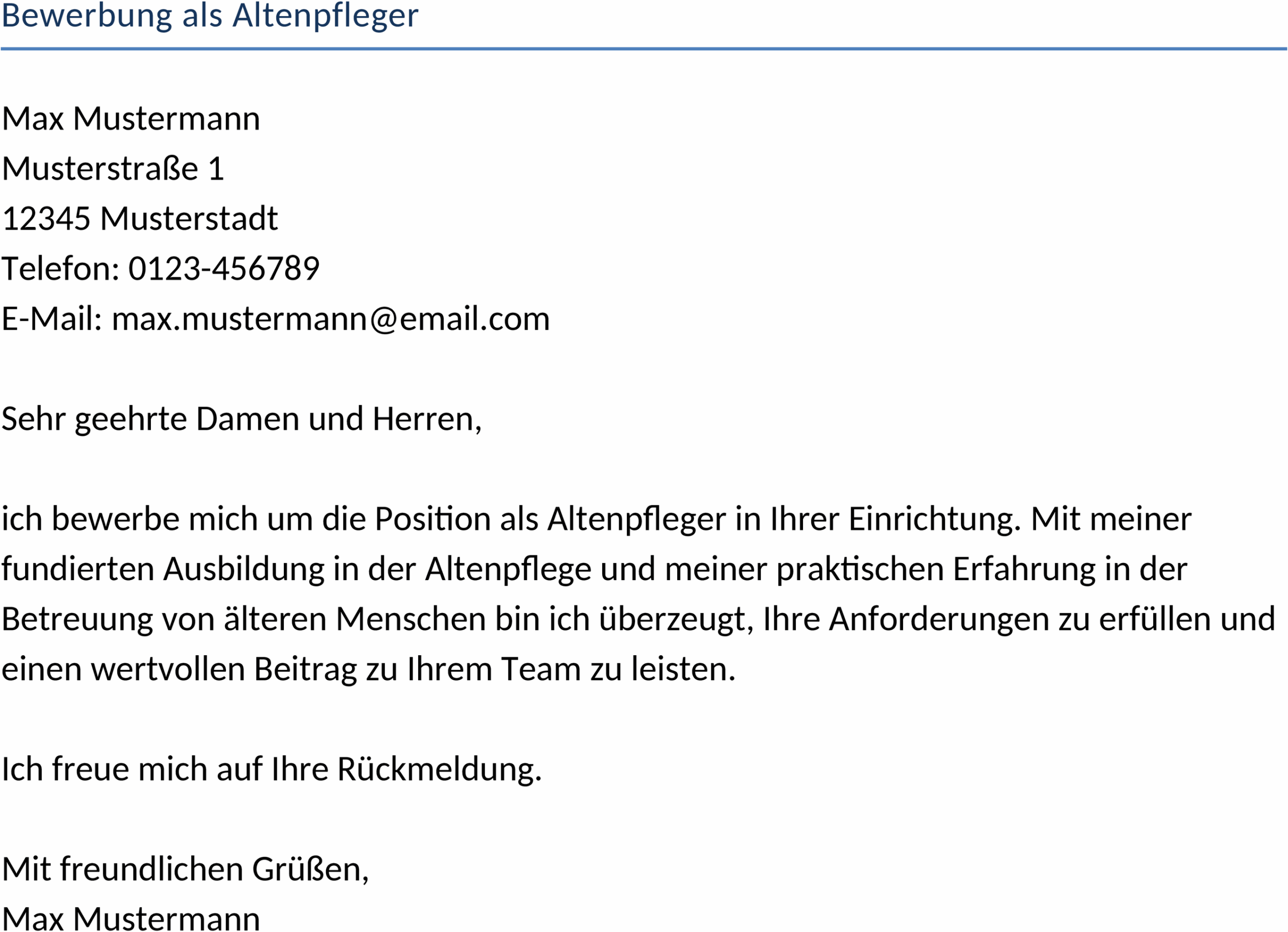 Word-Vorlage Bewerbung Altenpfleger