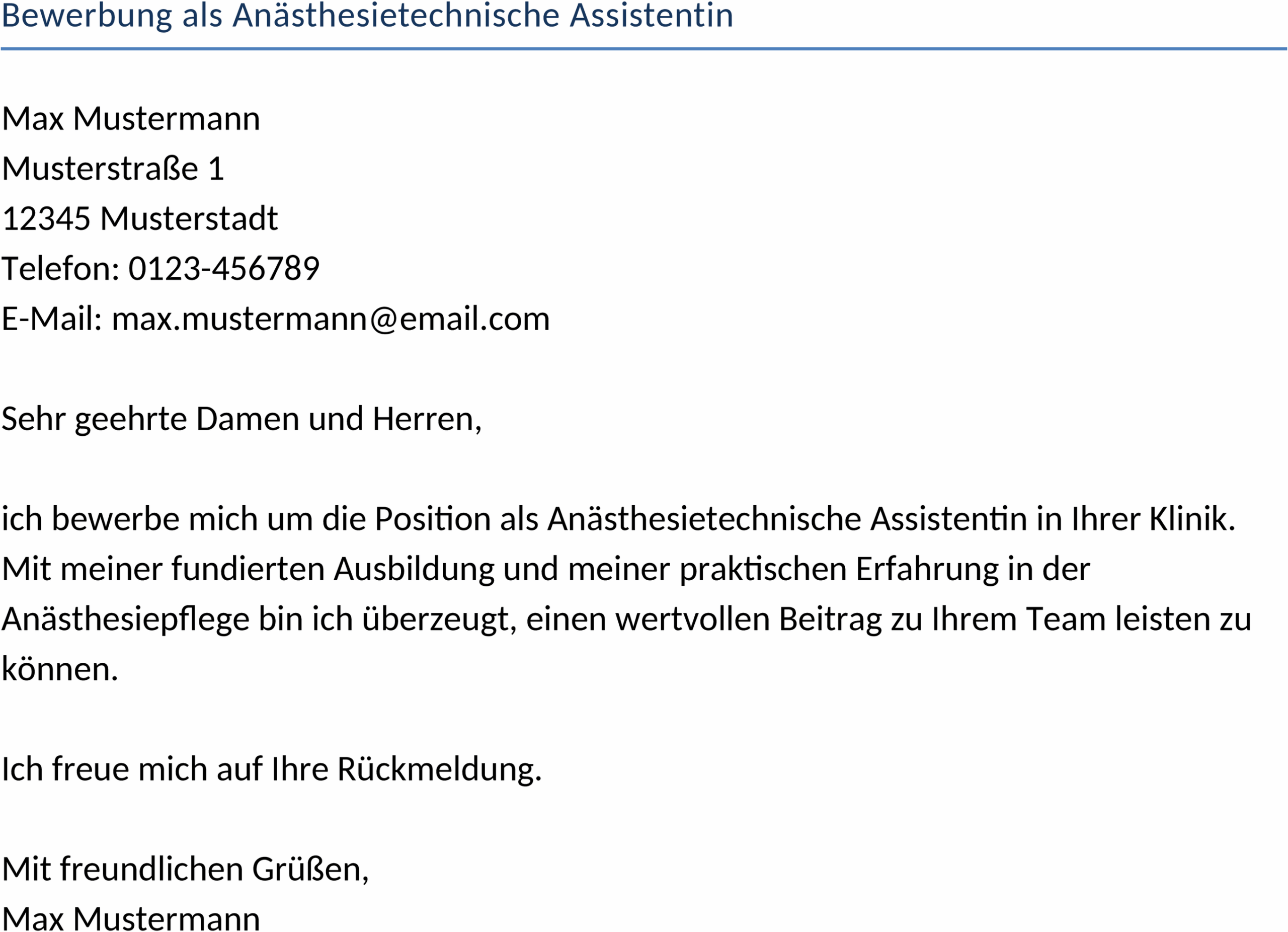 Bewerbungsvorlage für Anästhesietechnische Assistentin