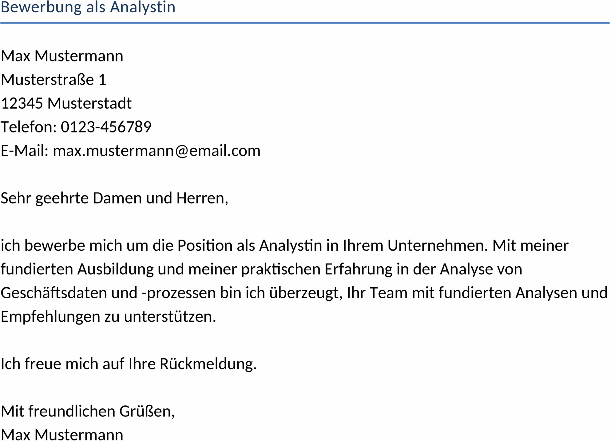 Bewerbungsvorlage für Analystenstelle
