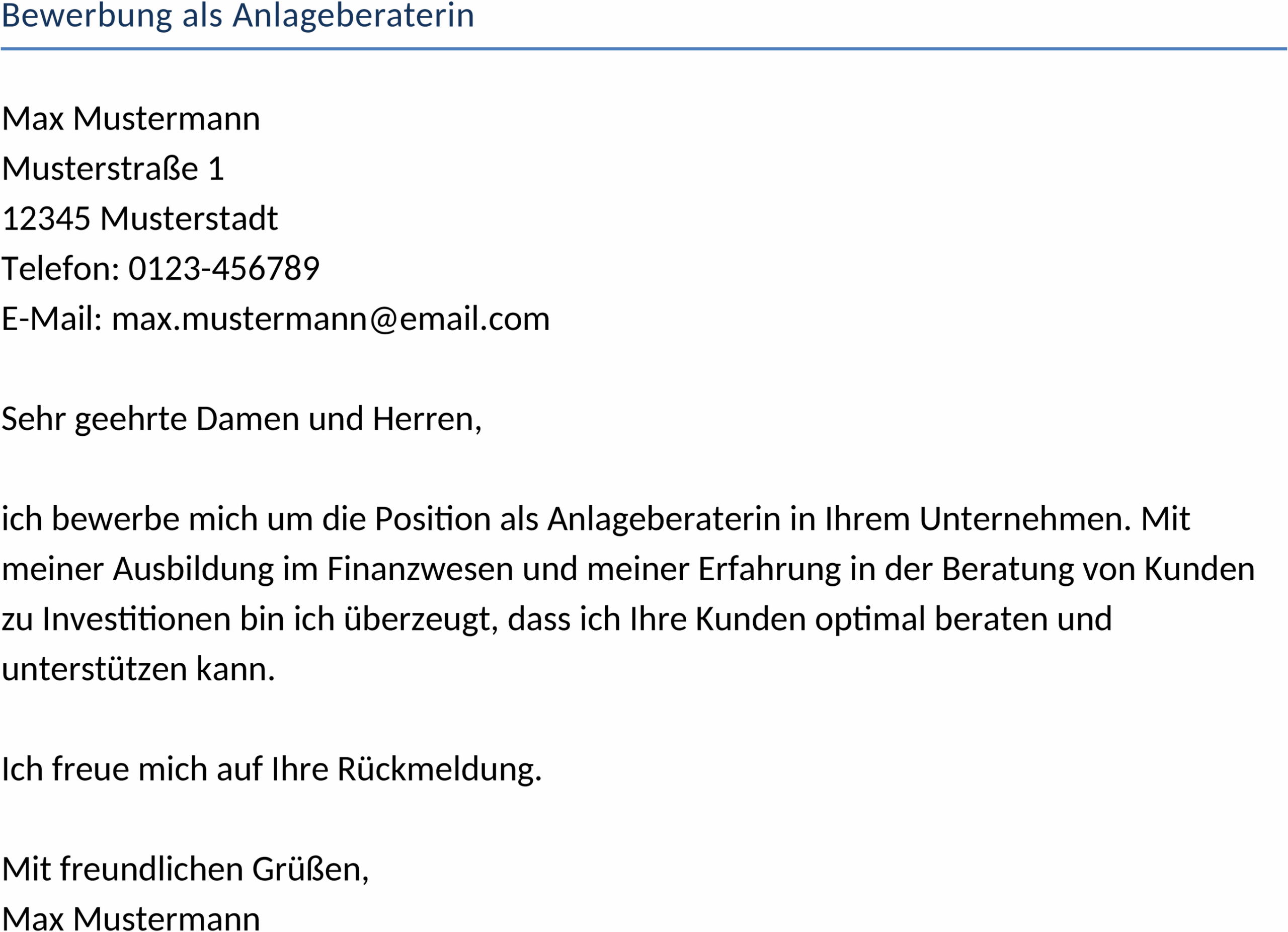 Word-Vorlage Bewerbung als Anlageberaterin