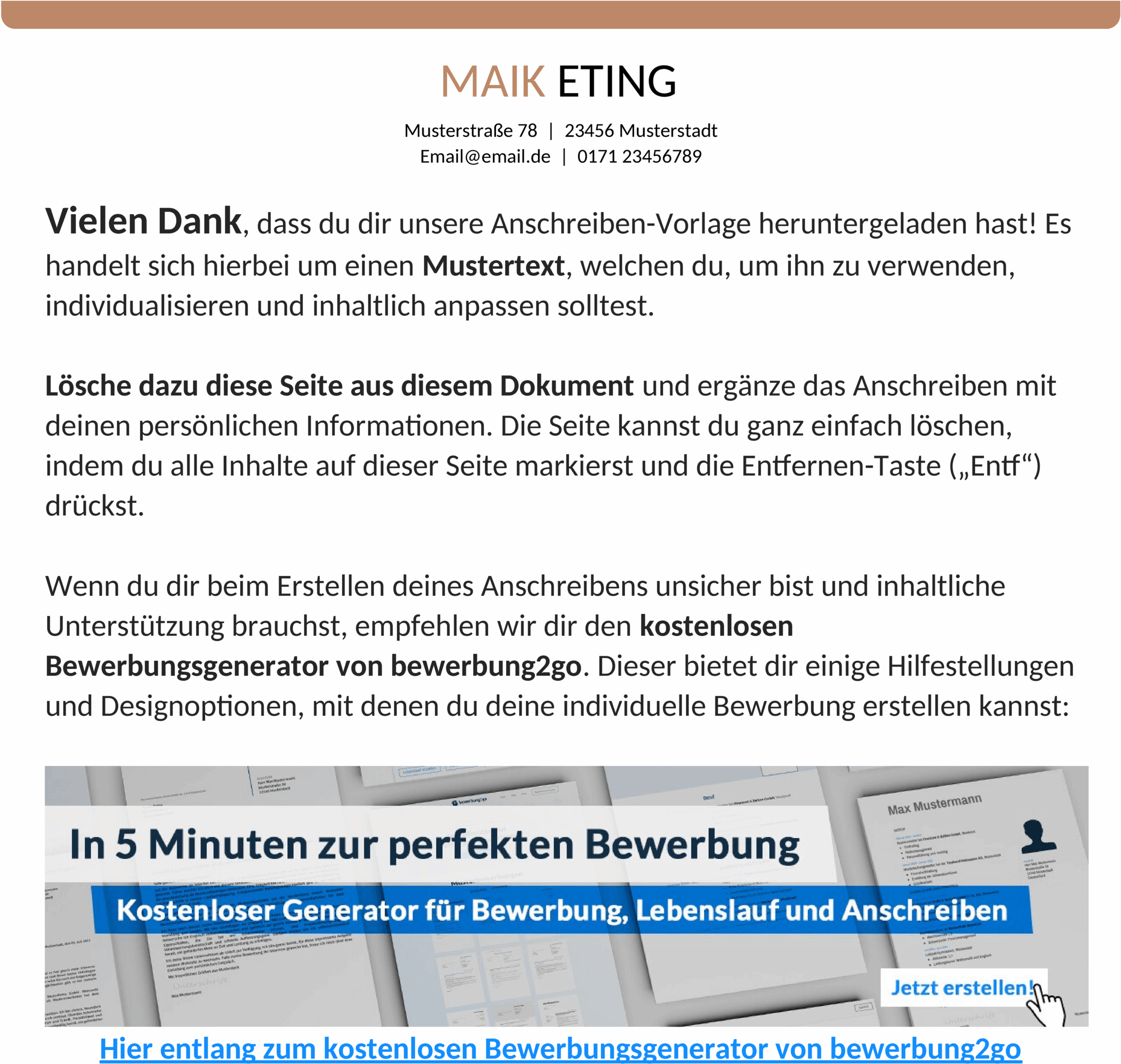 Bewerbung Anschreiben Word-Dokument