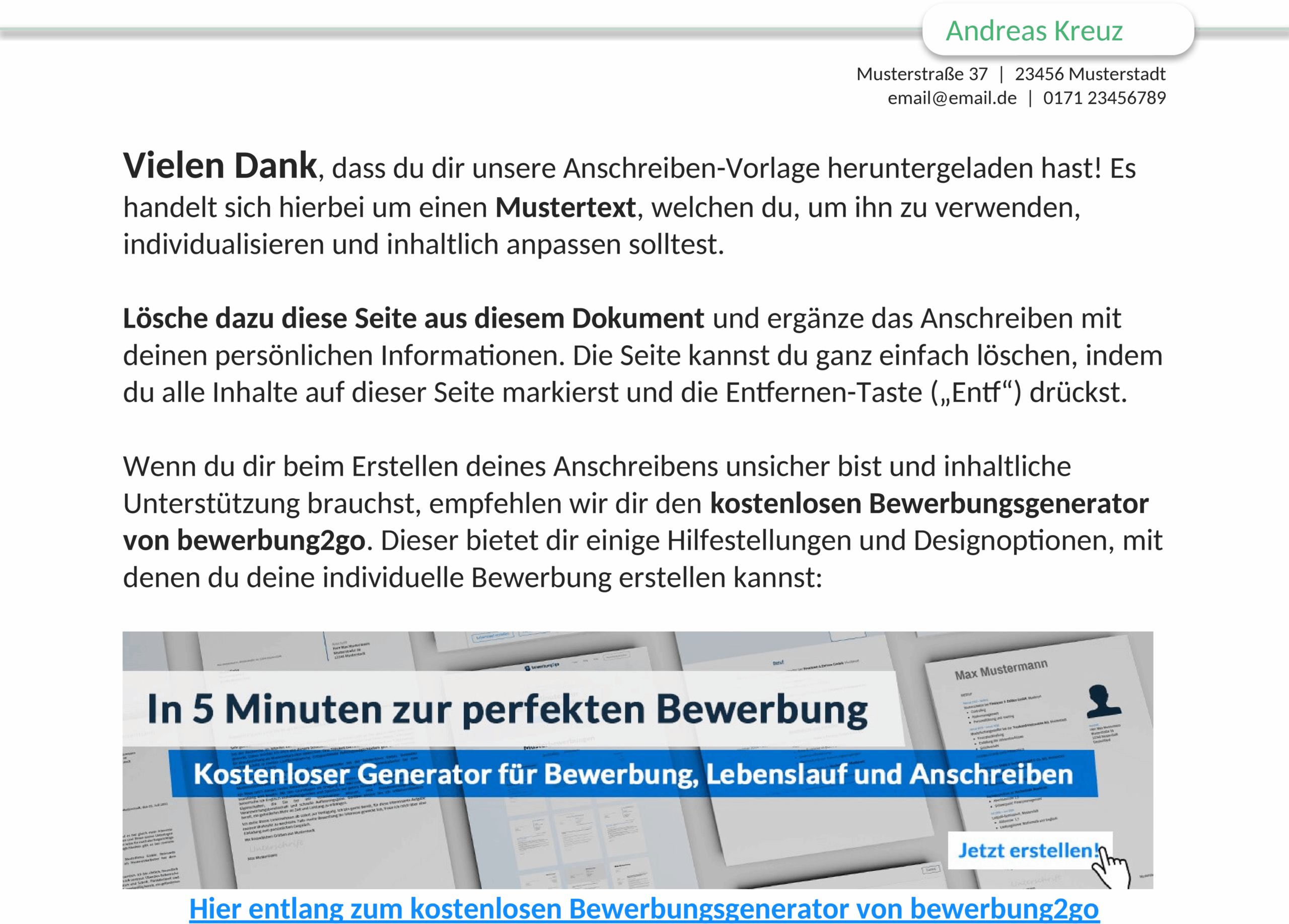 Bewerbungsanschreiben Word-Datei für Schülerpraktikum
