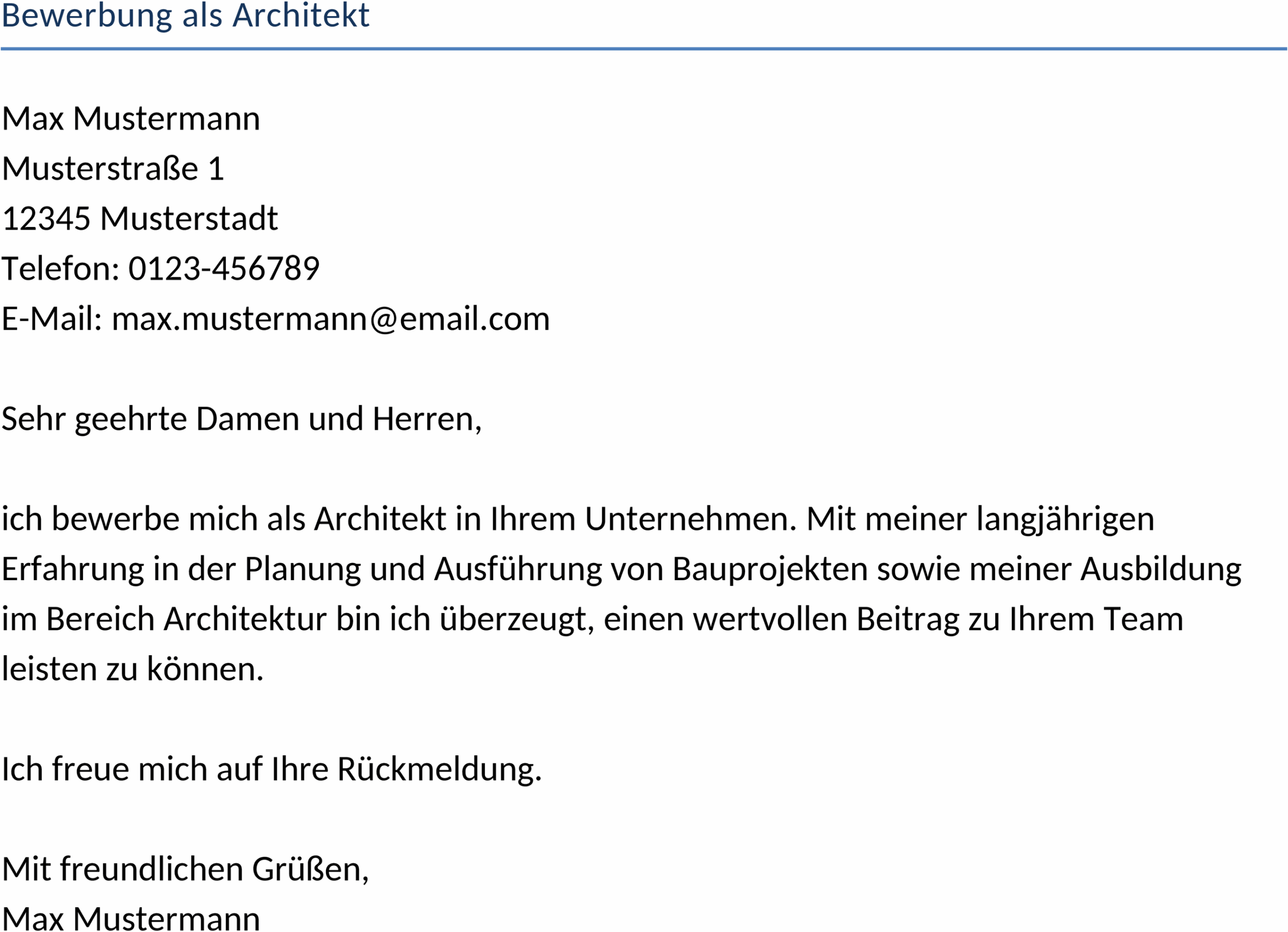 Word-Vorlage für Bewerbung als Architekt