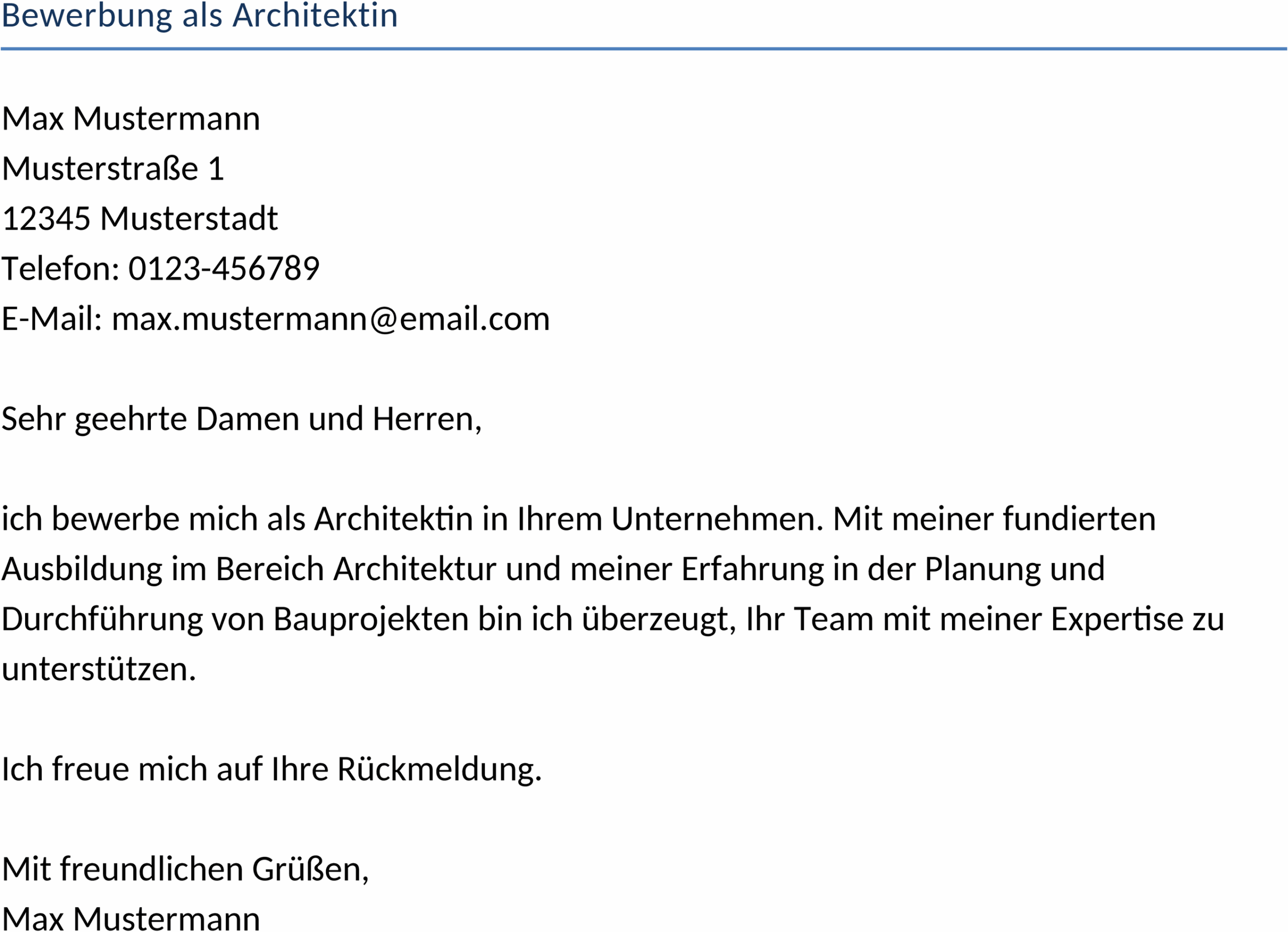 Word-Vorlage: Bewerbung als Architektin