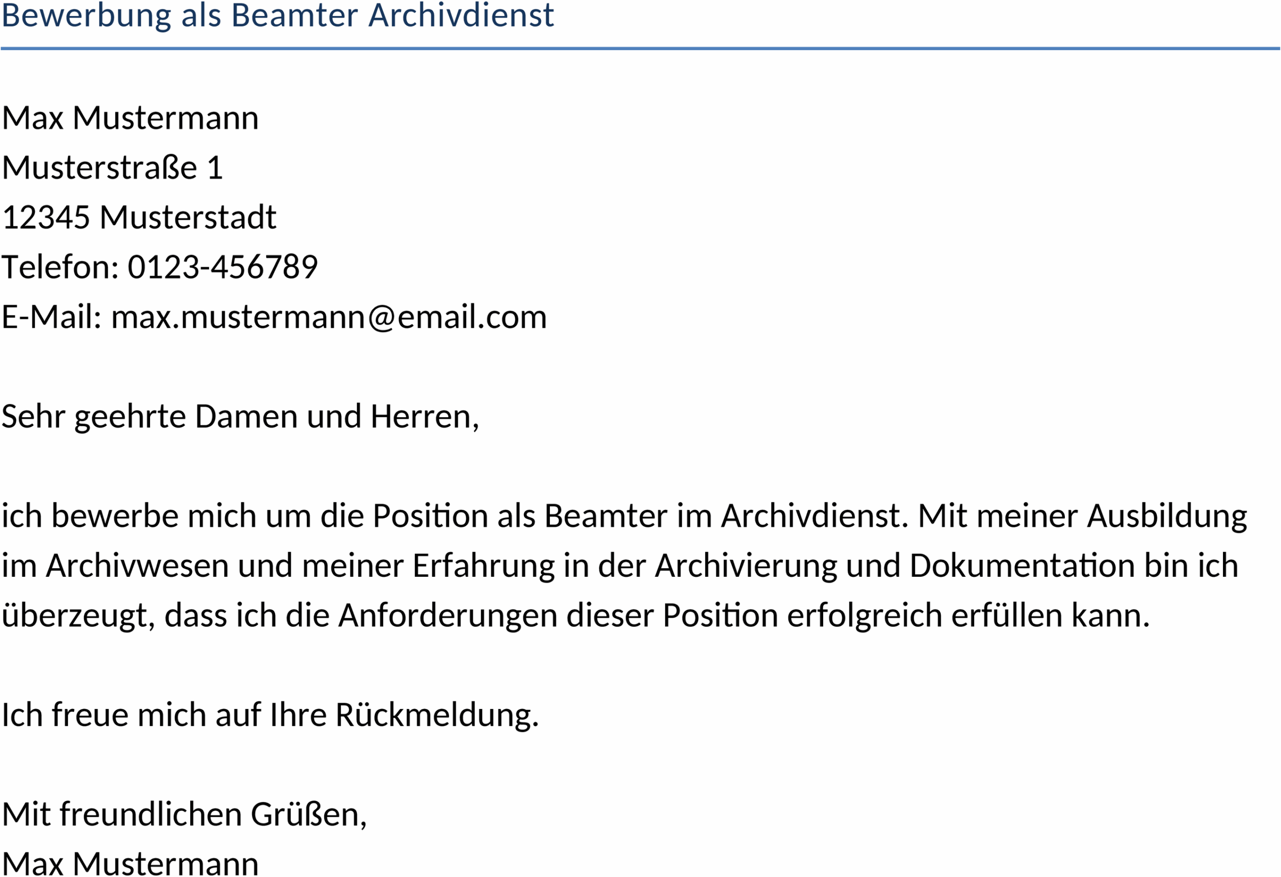 Word Vorlage Bewerbung als Beamter im Archivdienst