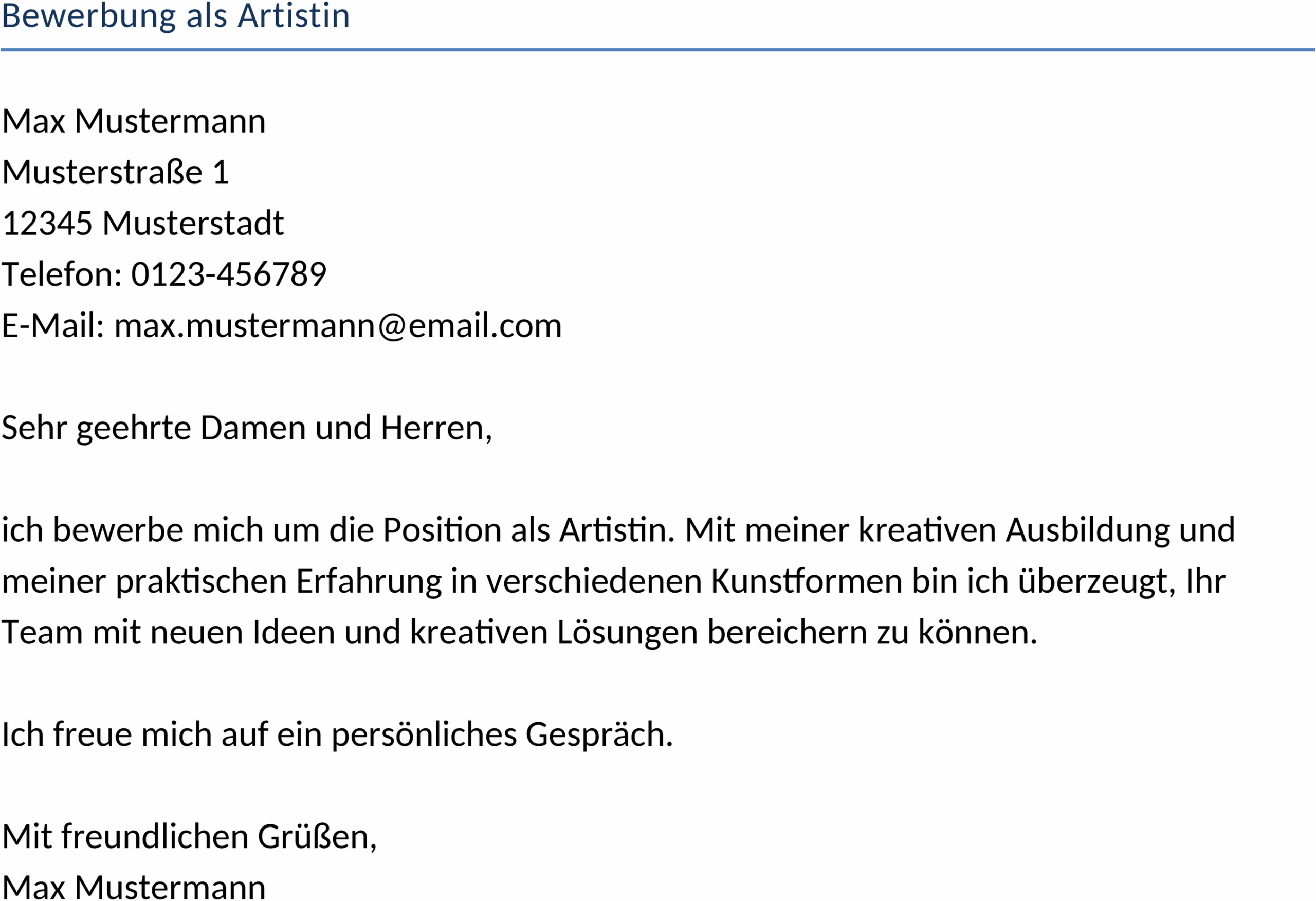 Word-Vorlage Bewerbung als Artistin
