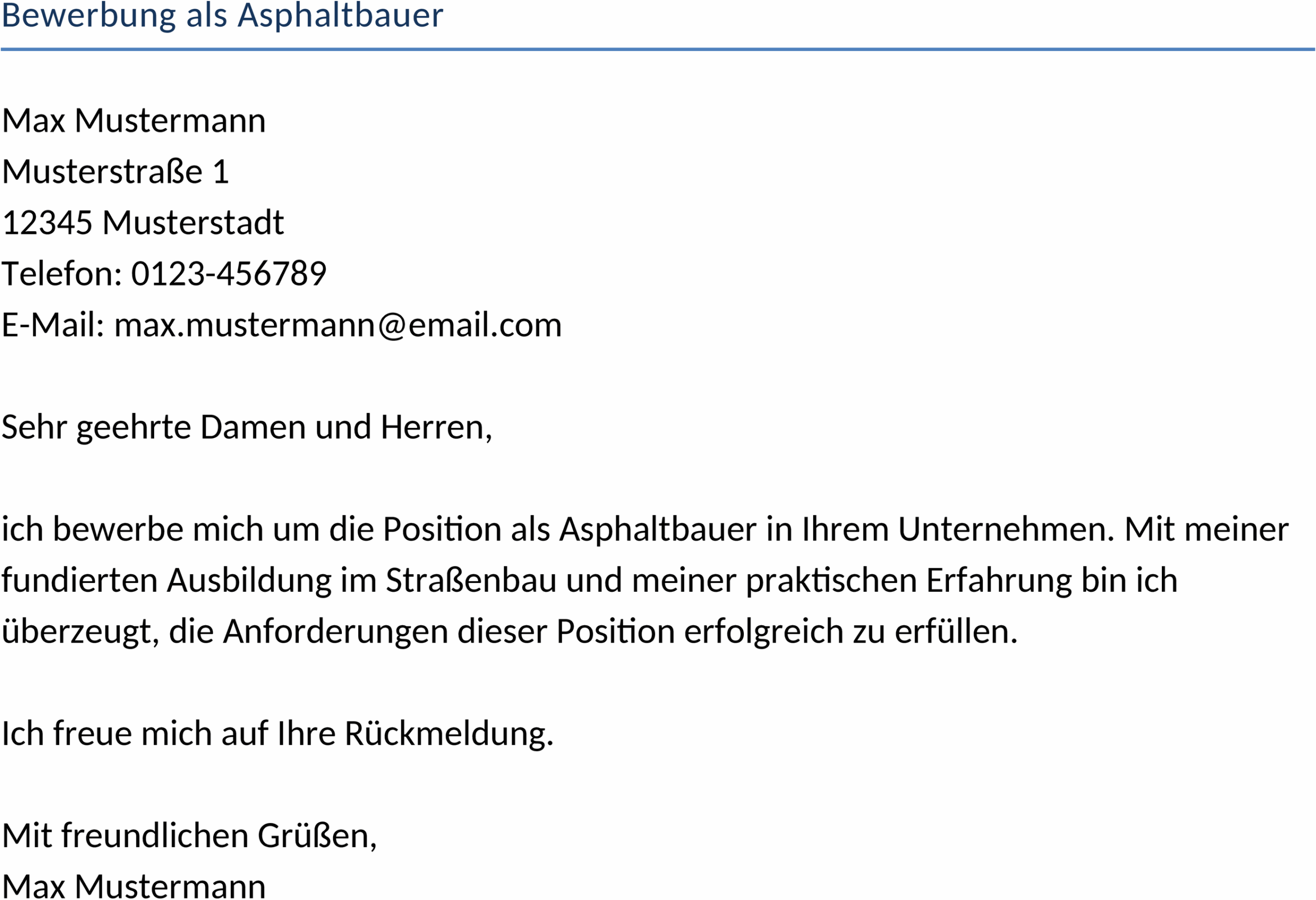 Bewerbungsvorlage als Word-Dokument für Asphaltbauer