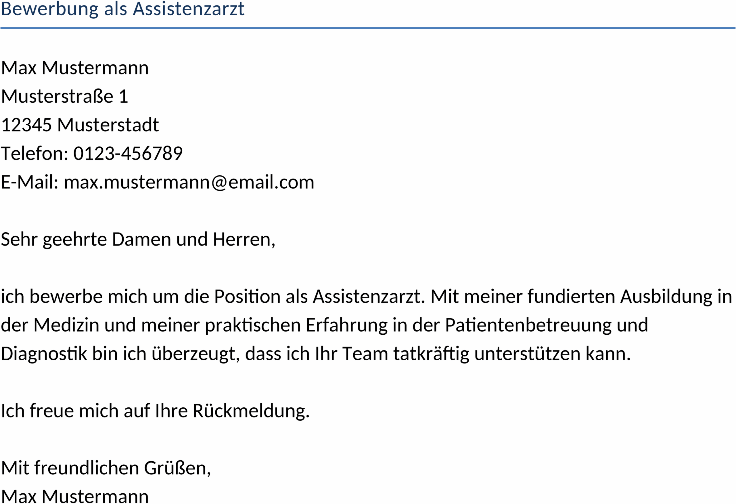 Bewerbung als Assistenzarzt Word-Template