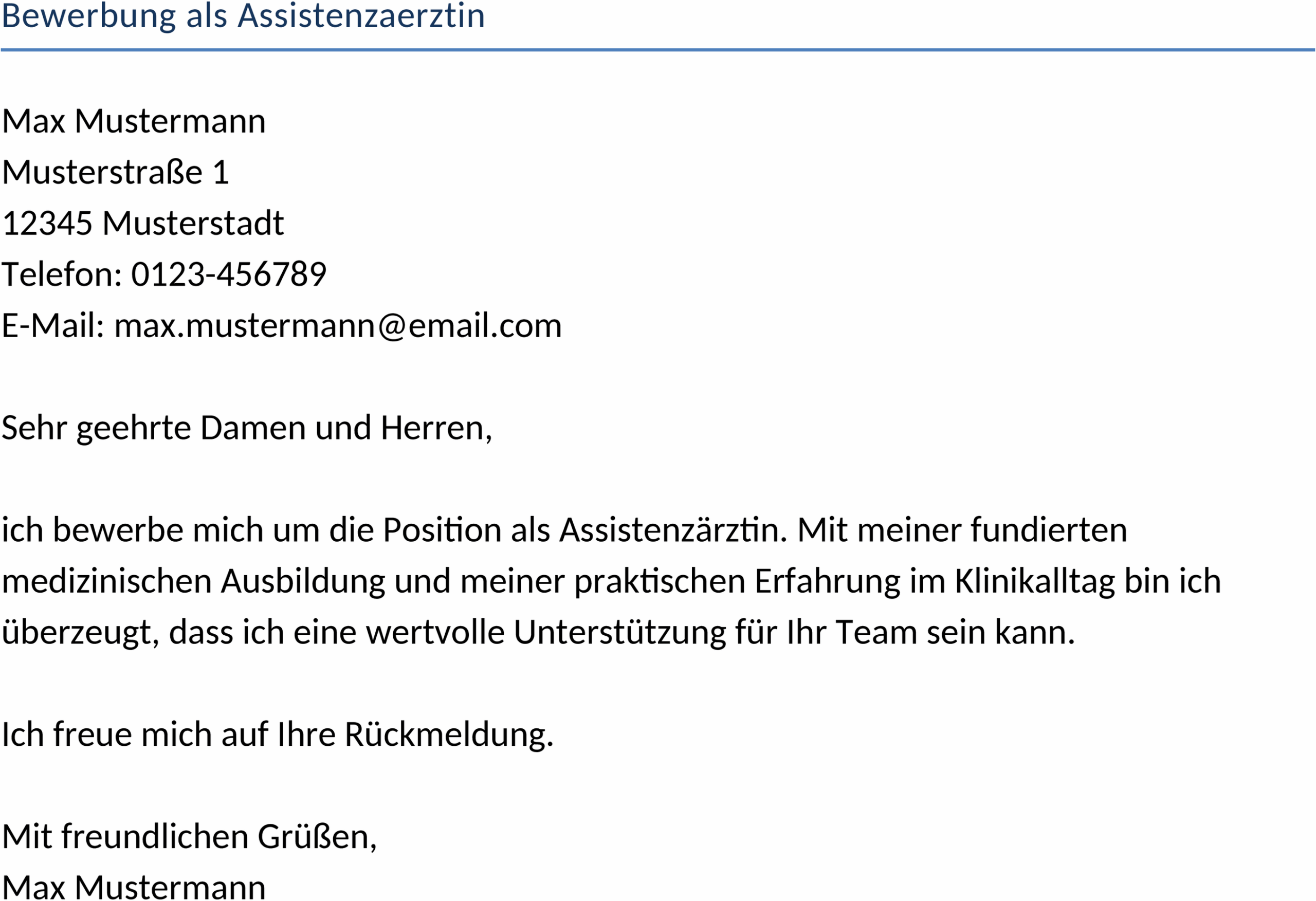 Word-Vorlage Bewerbung als Assistenzärztin