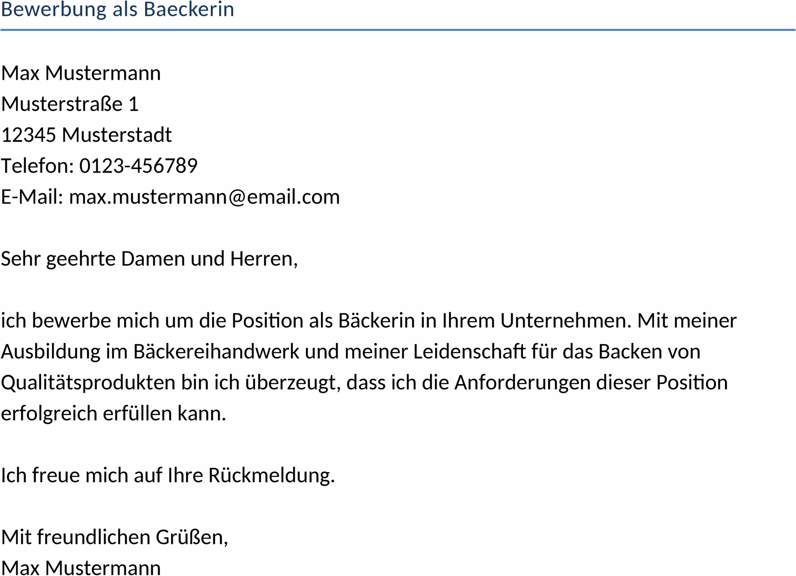 Bewerbungsvorlage als Bäckerin