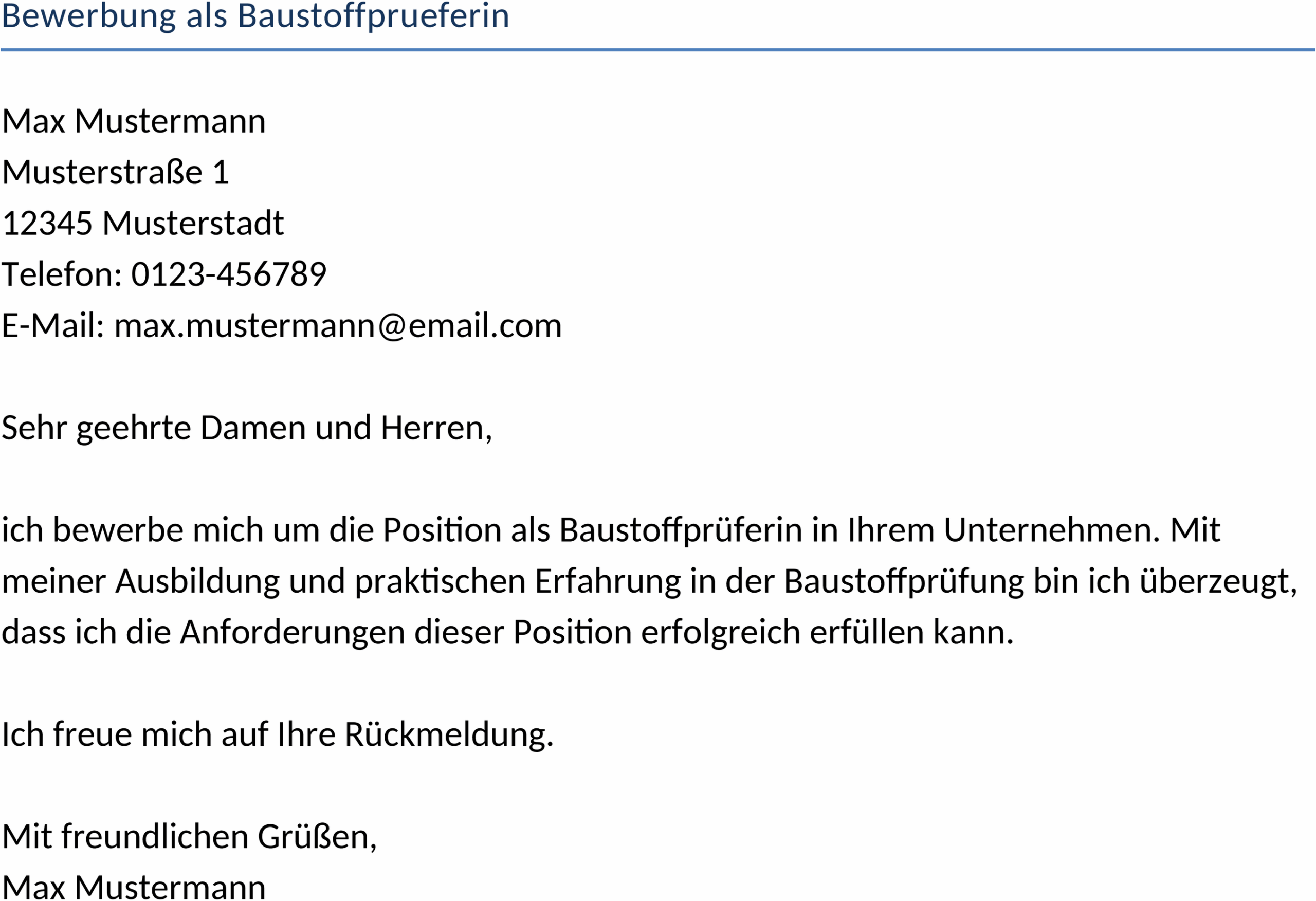 Word-Vorlage Bewerbung Baustoffprüferin