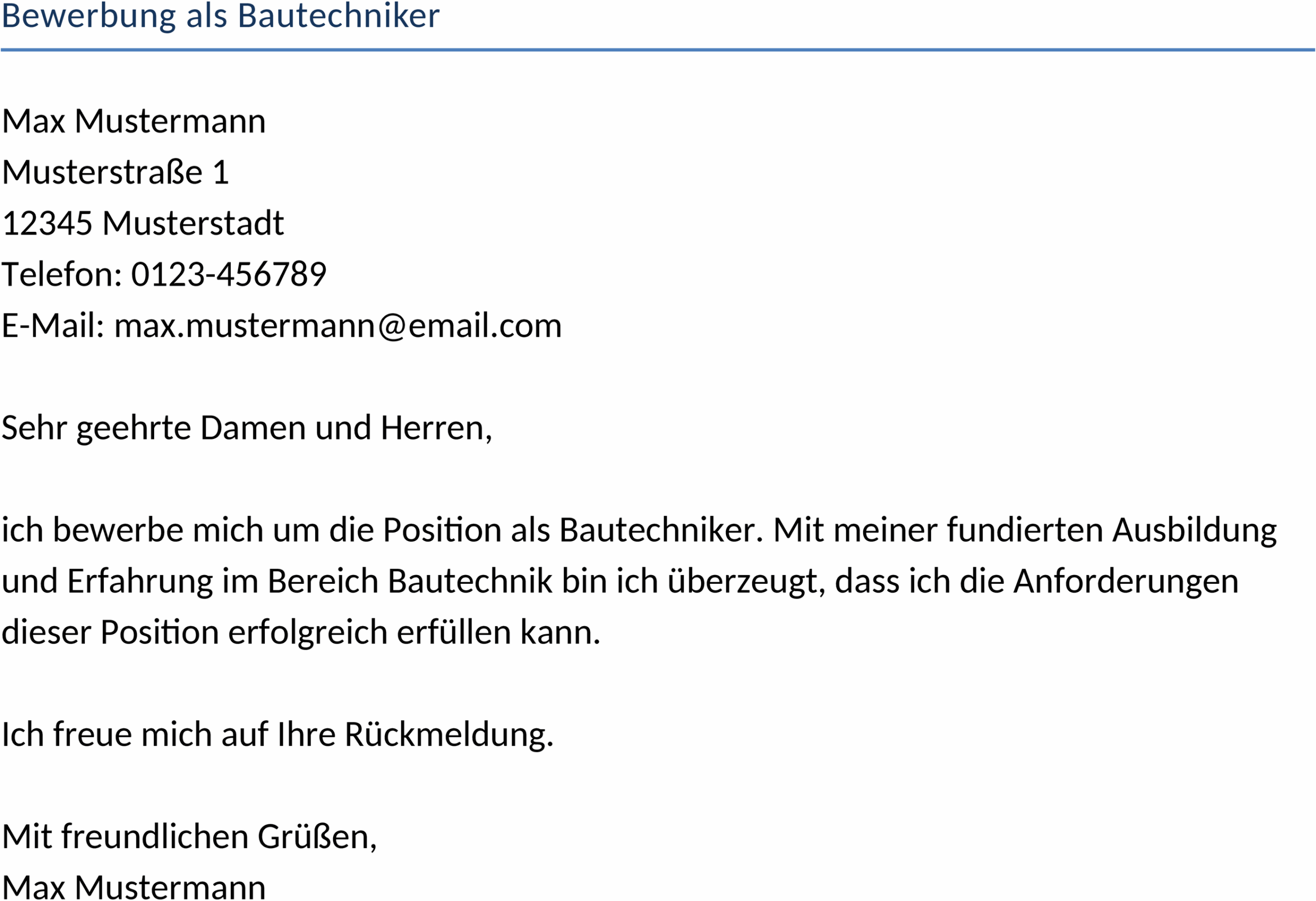 Word-Vorlage für Bewerbung als Bautechniker
