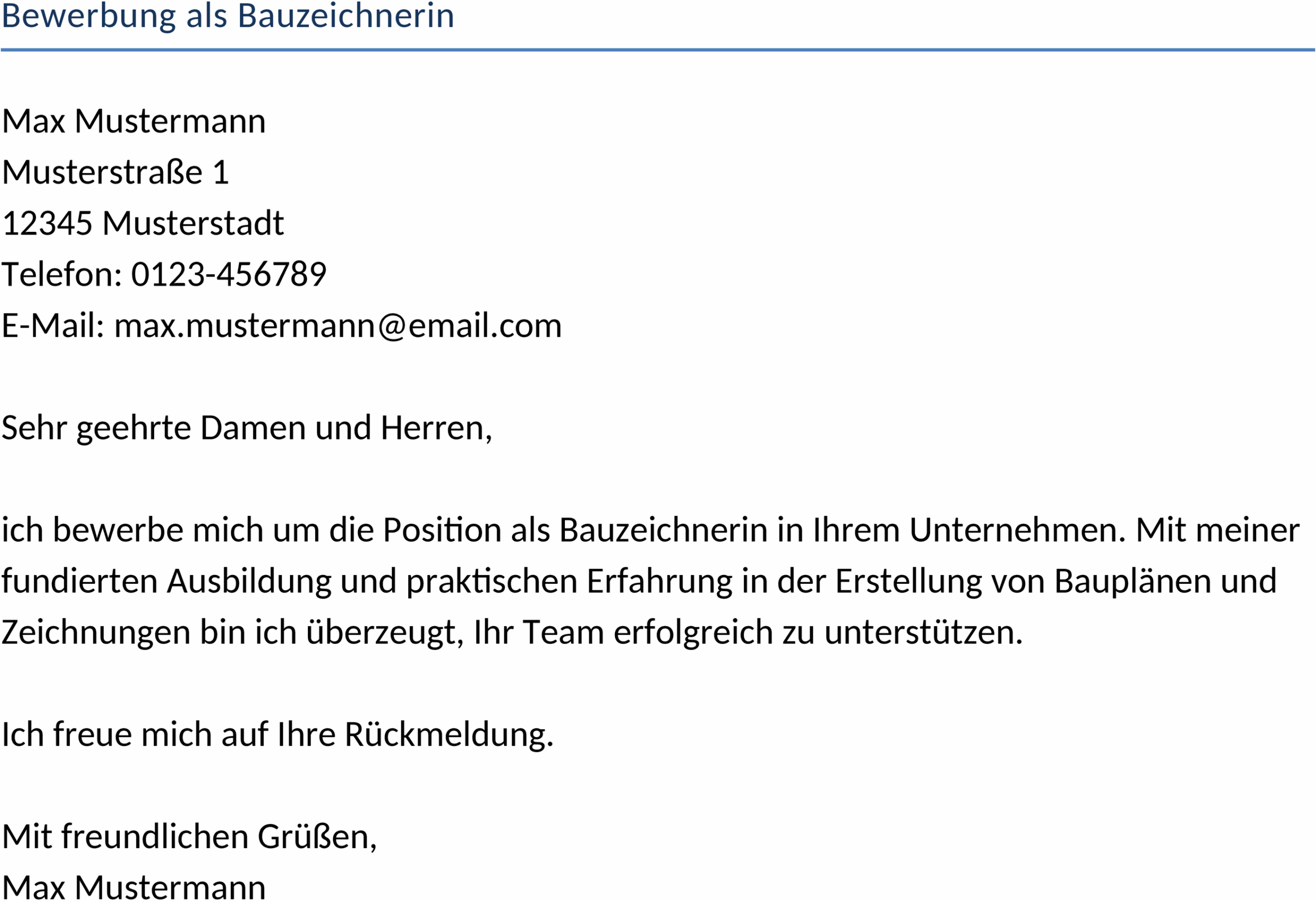 Bewerbungsvorlage als Word-Datei: Bauzeichnerin