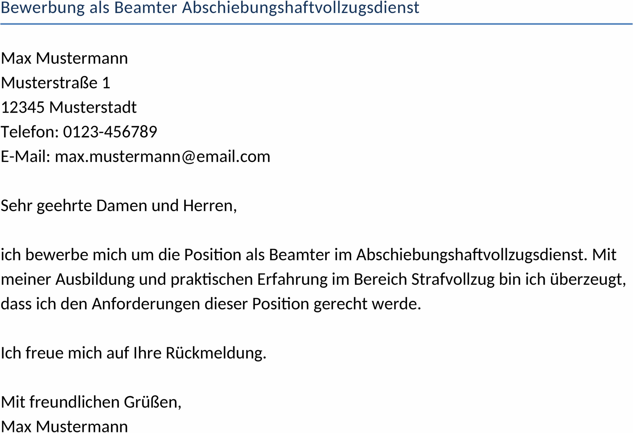 Bewerbungsvorlage Beamter Abschiebungshaftvollzugsdienst