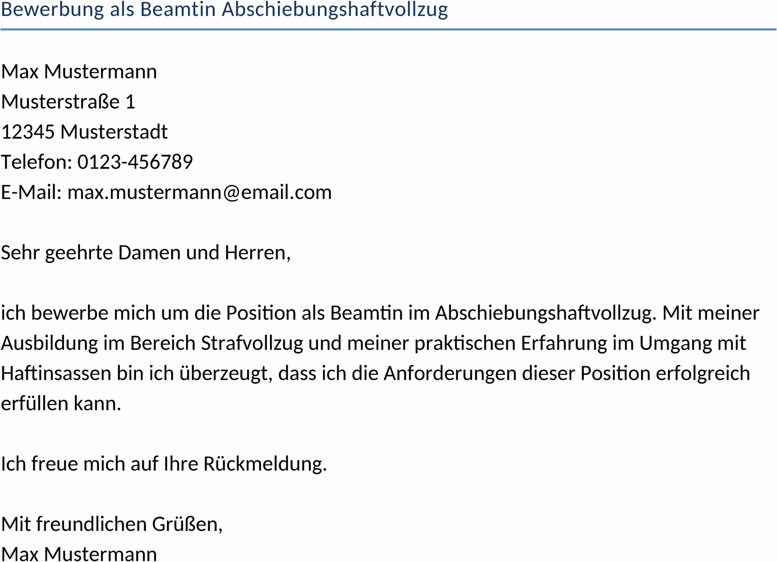 Bewerbungsvorlage Beamtin Abschiebungshaftvollzug
