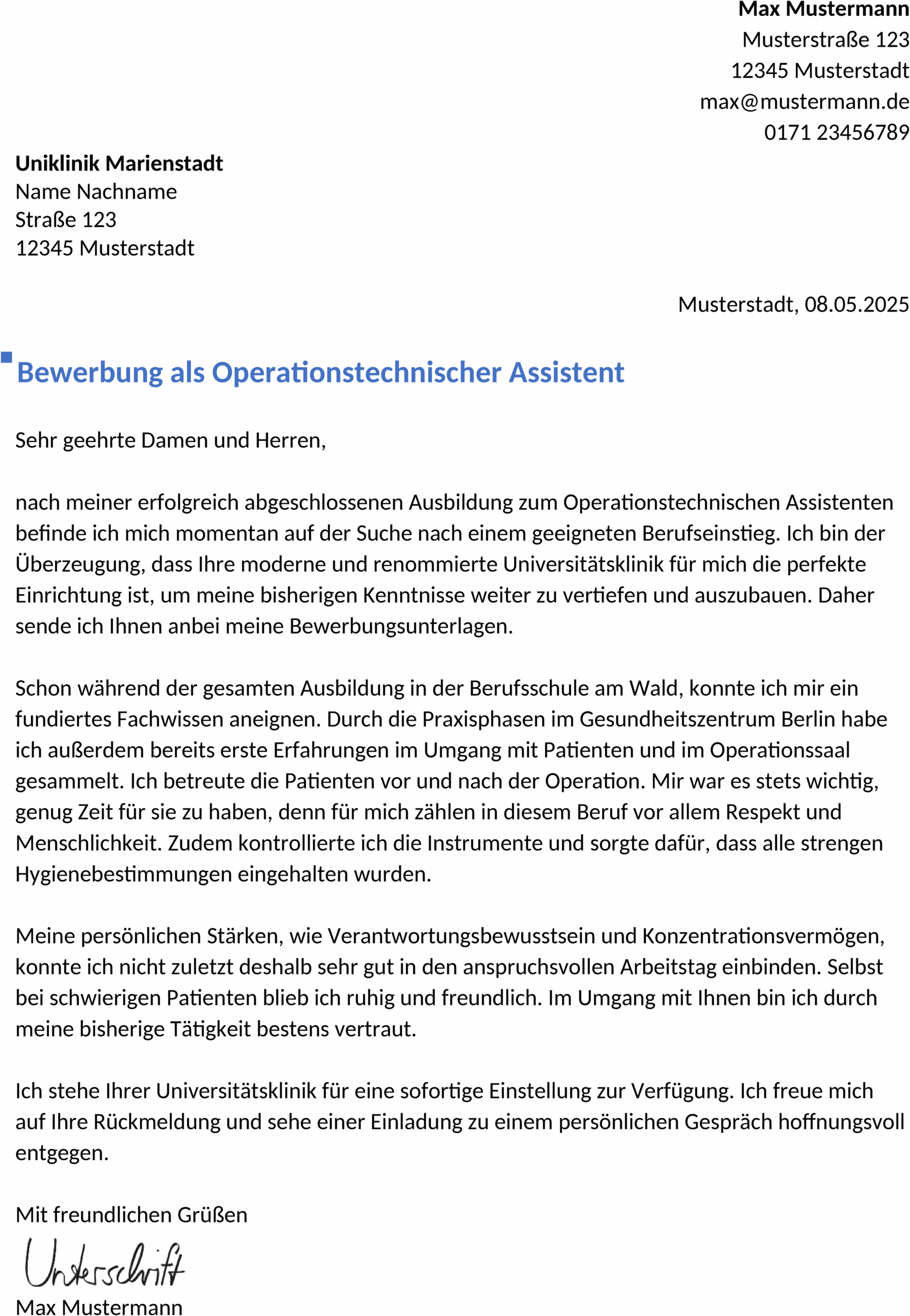 Word-Vorlage Bewerbung Berufseinstieg OTA