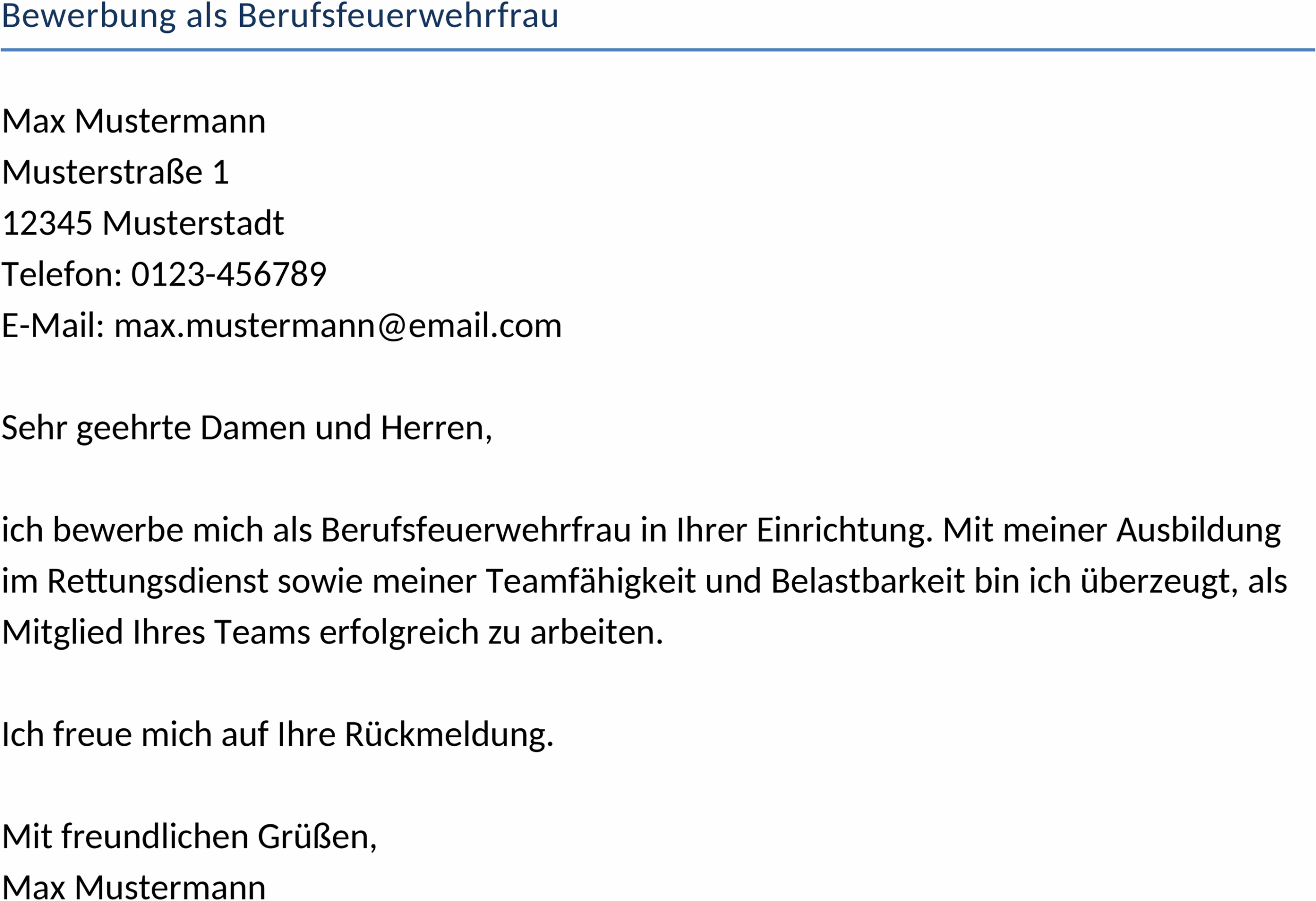 Bewerbungsvorlage für Berufsfeuerwehrfrau als Word-Dokument