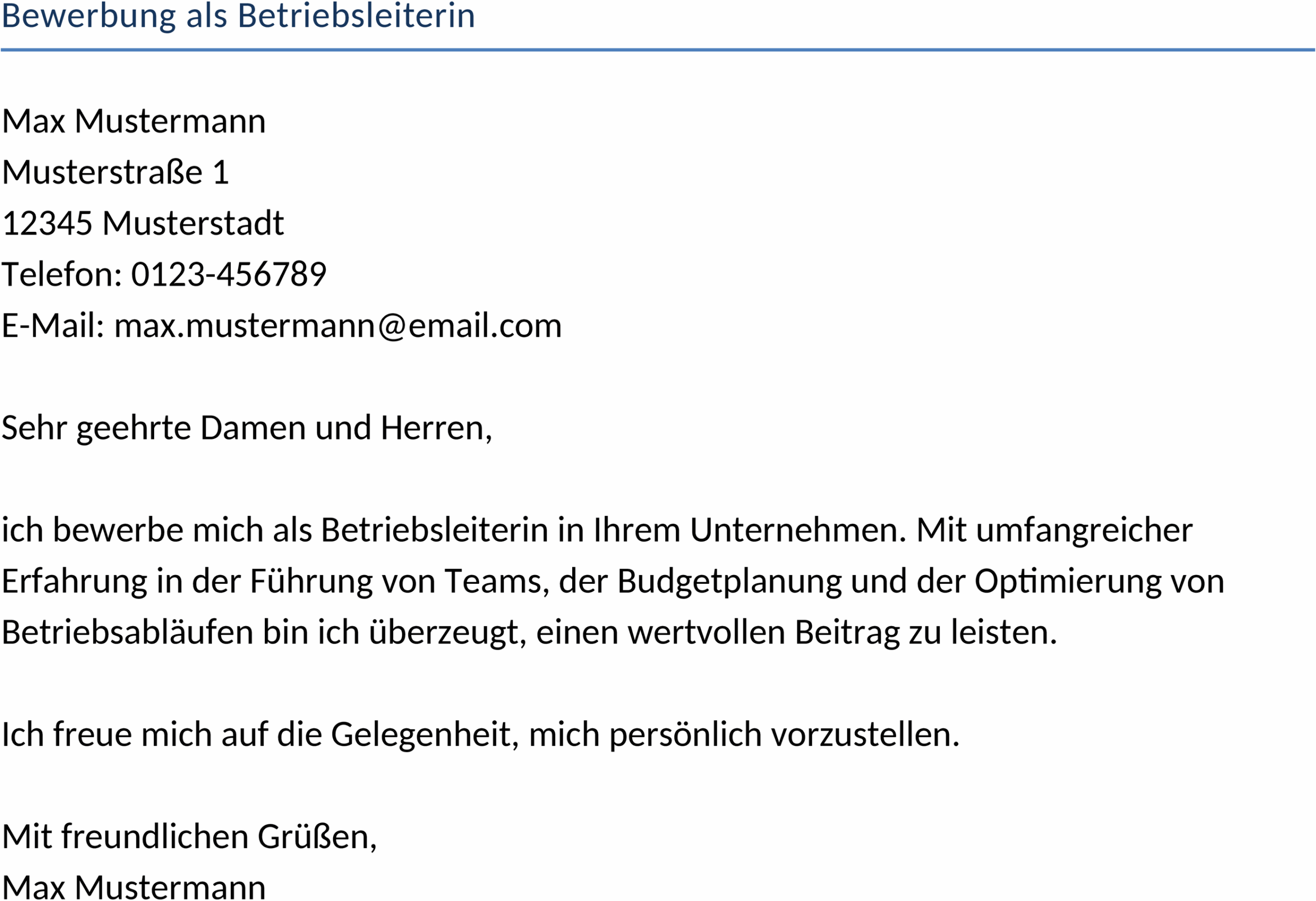 Bewerbungsvorlage Betriebsleiterin Word
