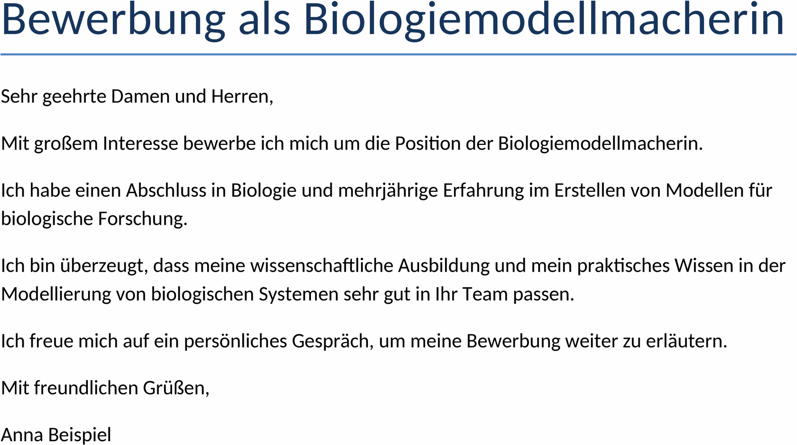 Bewerbungsvorlage Biologiemodellmacherin Word