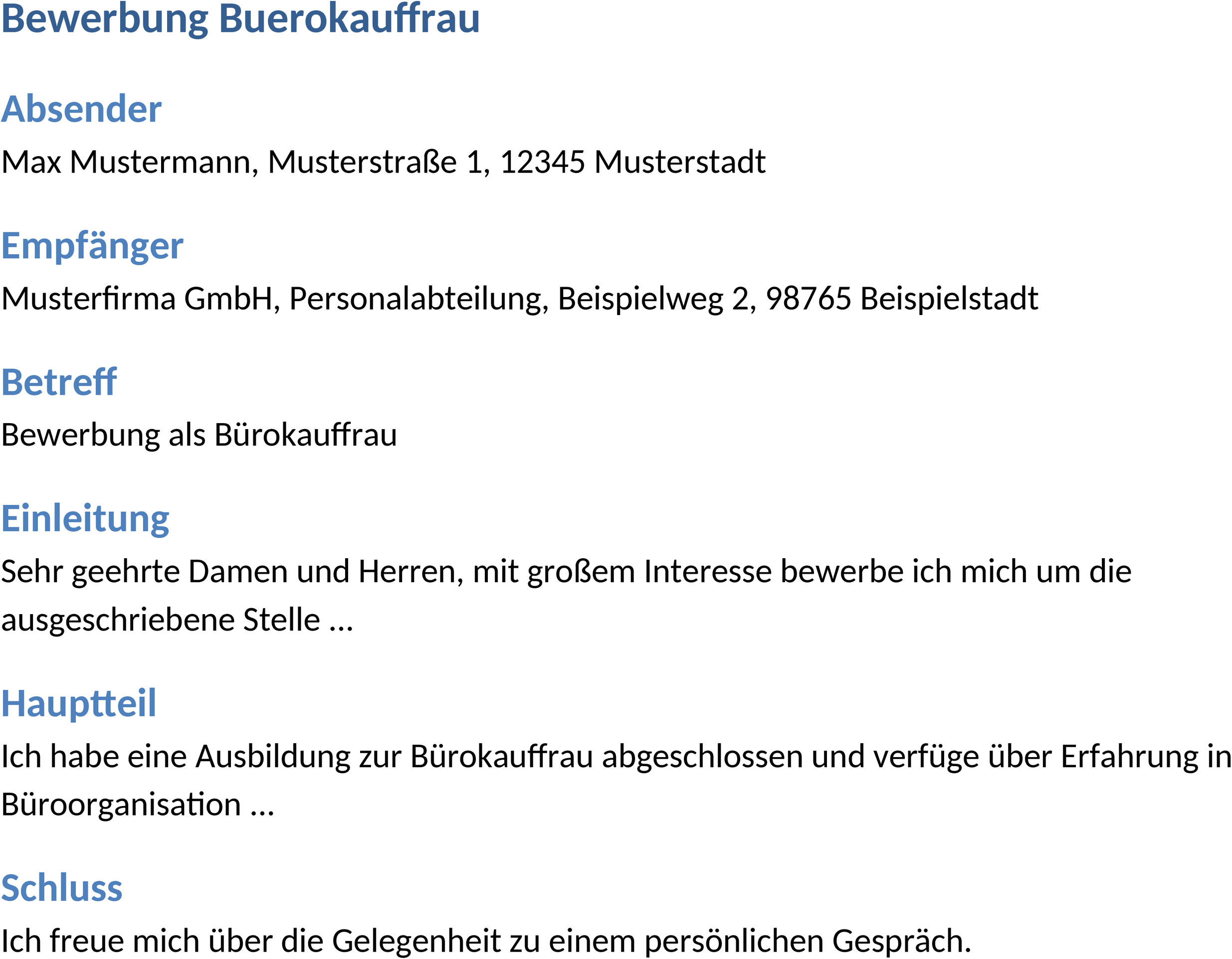 Bewerbungsvorlage Bürokauffrau im Word-Format